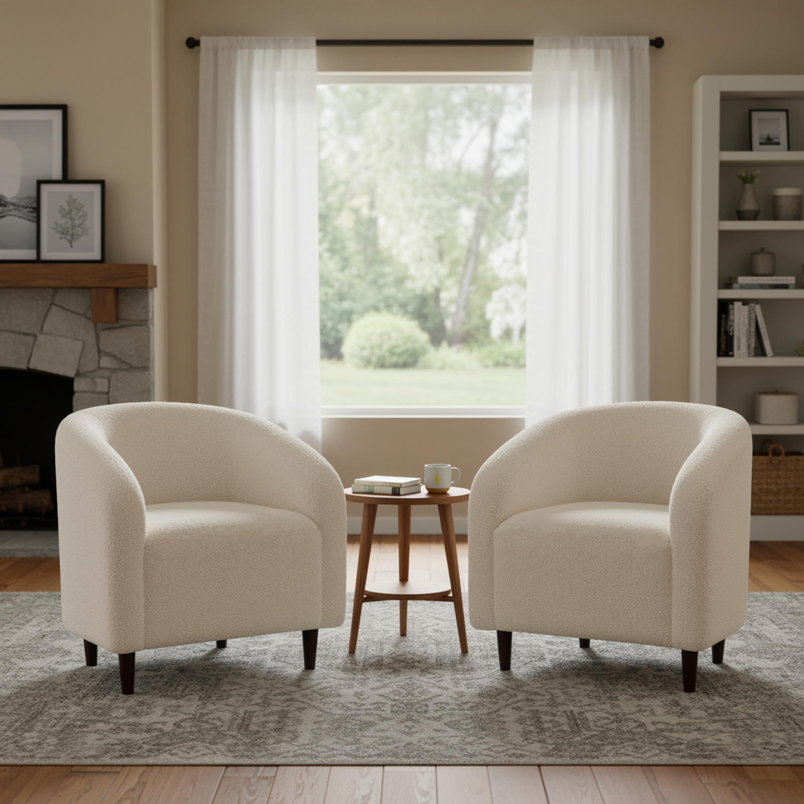 TLSUNNY Upholstered Club Chair Accent Barrel Chair, Teddy Fabric Upholstered Armchair with Side Pocket for Living Room/Bedroom