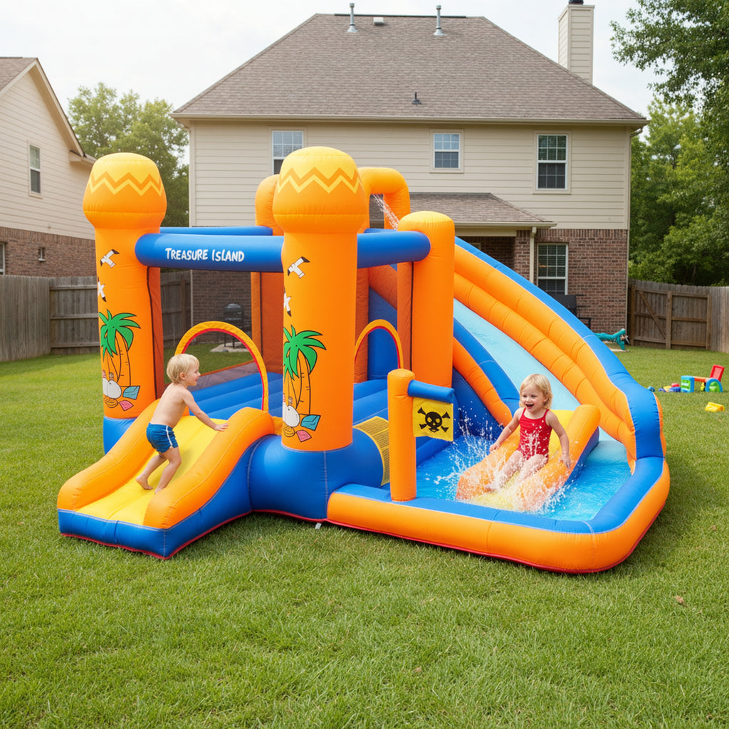 TLSUNNY Inflatable Bounce House for Kids, with Slide & Splash Pool, Summer Backyard Activity