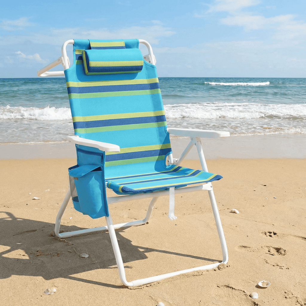 TLSUNNY Backpack Beach Chair Set of 1/2, Outdoor 5-Level Adjustable Folding Chair, w/ Cup Holder, Headrest, Storage Bag, Cooler Pouch, for Camping