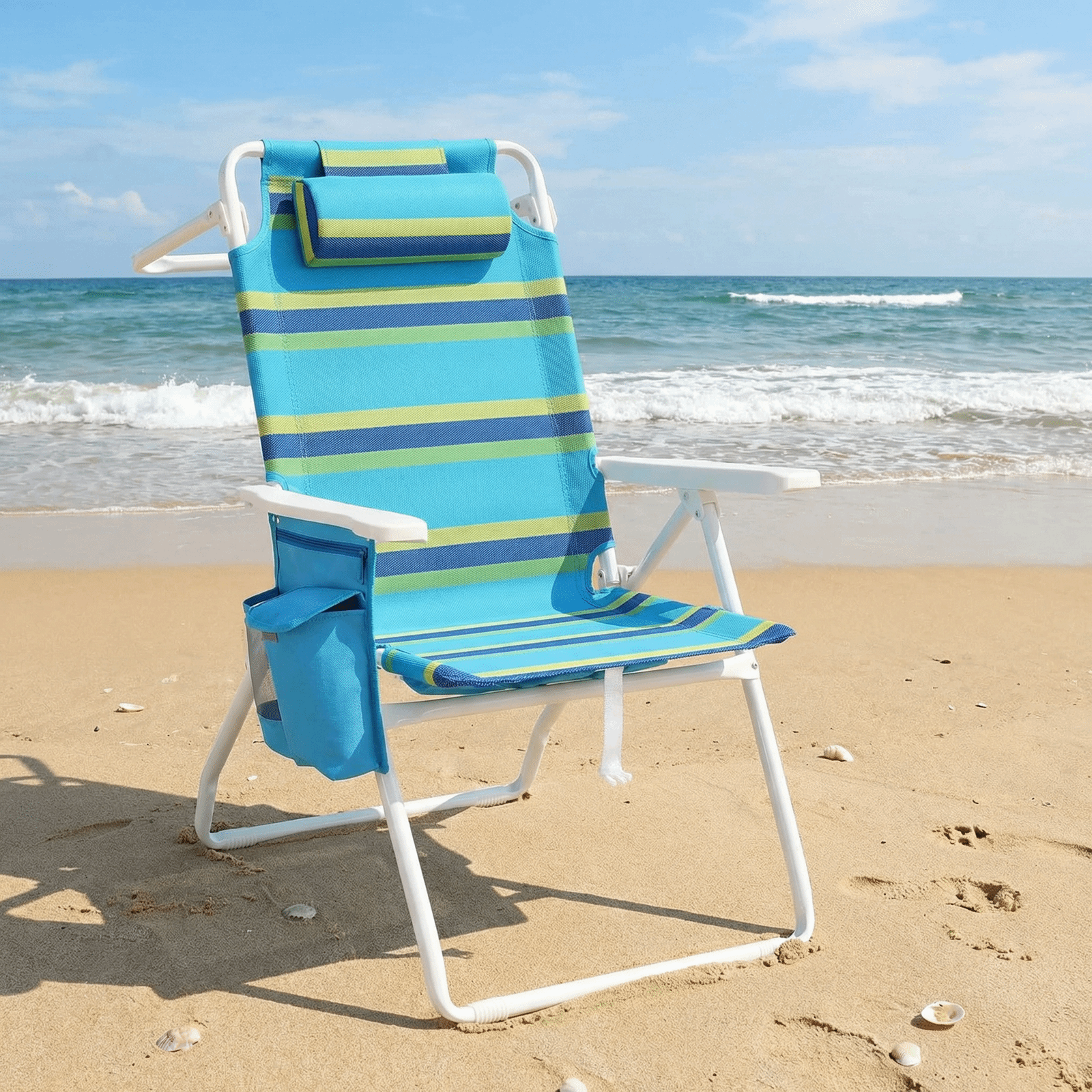 TLSUNNY Backpack Beach Chair Set of 1/2, Outdoor 5-Level Adjustable Folding Chair, w/ Cup Holder, Headrest, Storage Bag, Cooler Pouch, for Camping