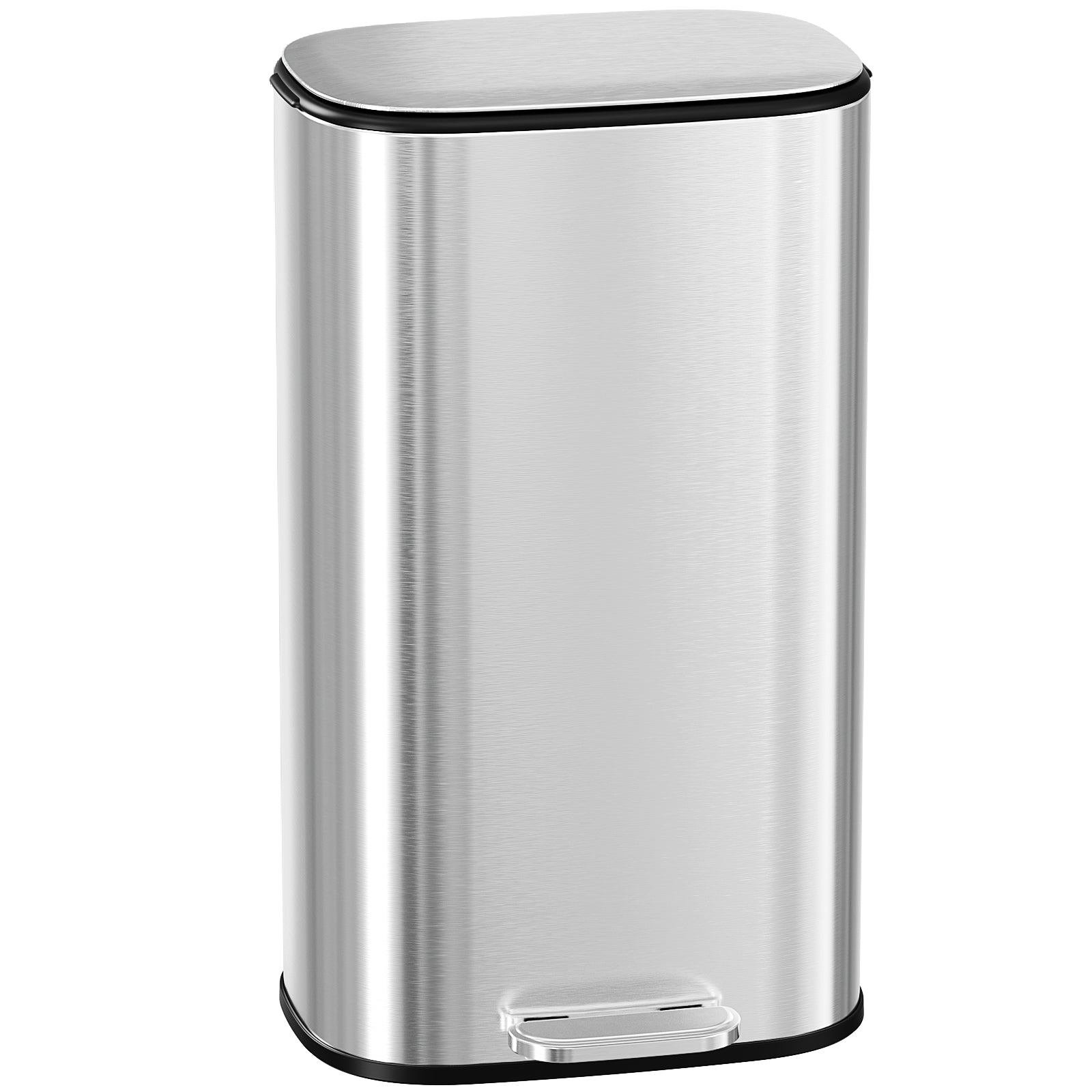 TLSUNNY 30L Step-On Oval Trash Can, 8 Gal Brushed Stainless Steel Garbage Bin with Slow-Close Lid & Handle for Kitchen/Bathroom