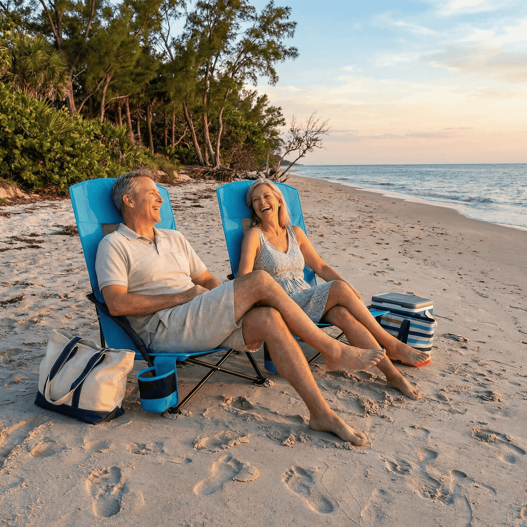TLSUNNY Folding Backpack Beach Chair Set of 2 for Adults, Compact Lightweight Camping Chairs W/ Carry Bag Cup Holder, Outdoor Reclining Low-Profile Travel Chair, 350LBS