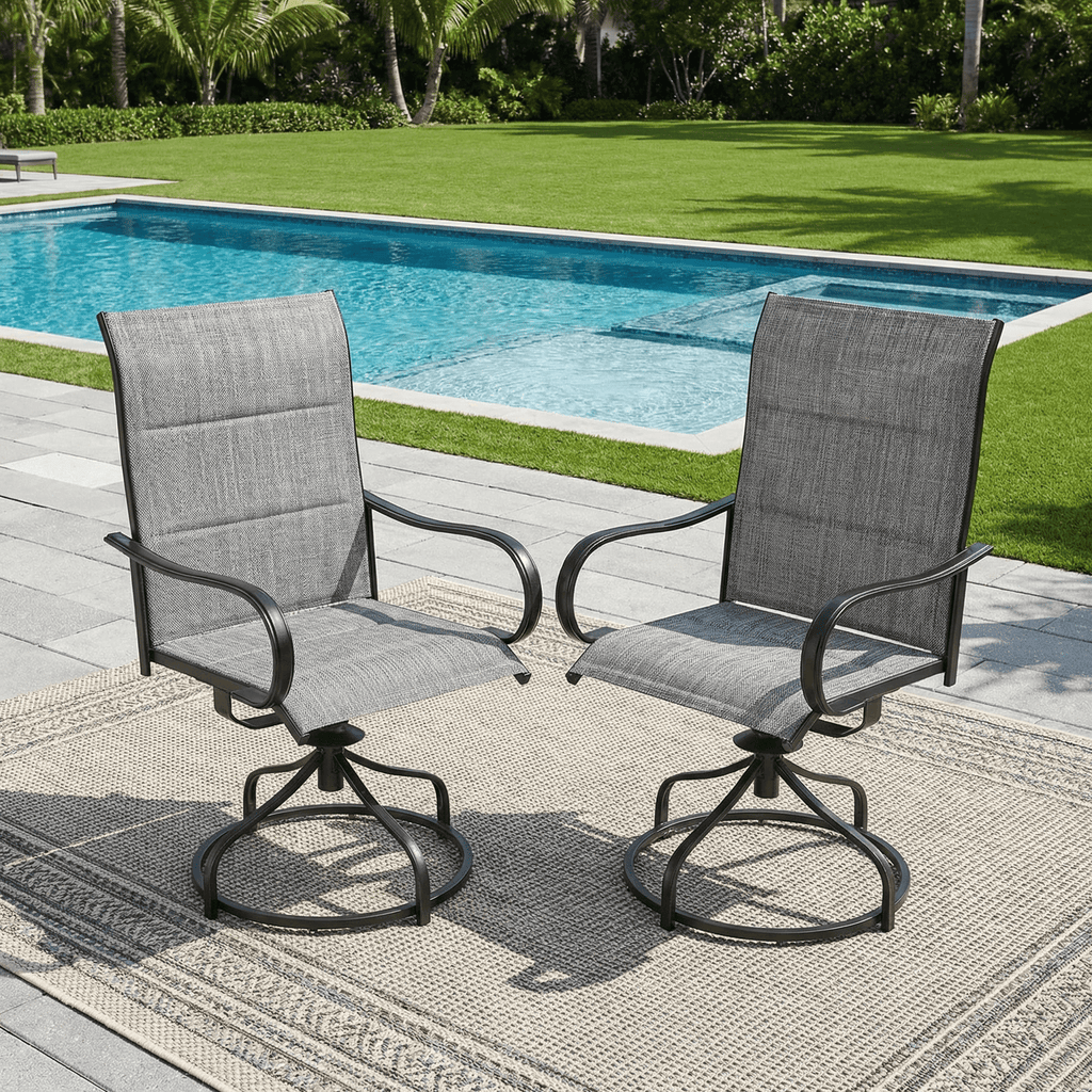 TLSUNNY Patio Swivel Padded Chairs Set of 2, Outdoor Dining Chairs High Back with All Weather Breathable Textilene, Metal Rocking Frame for Backyard Lawn Garden