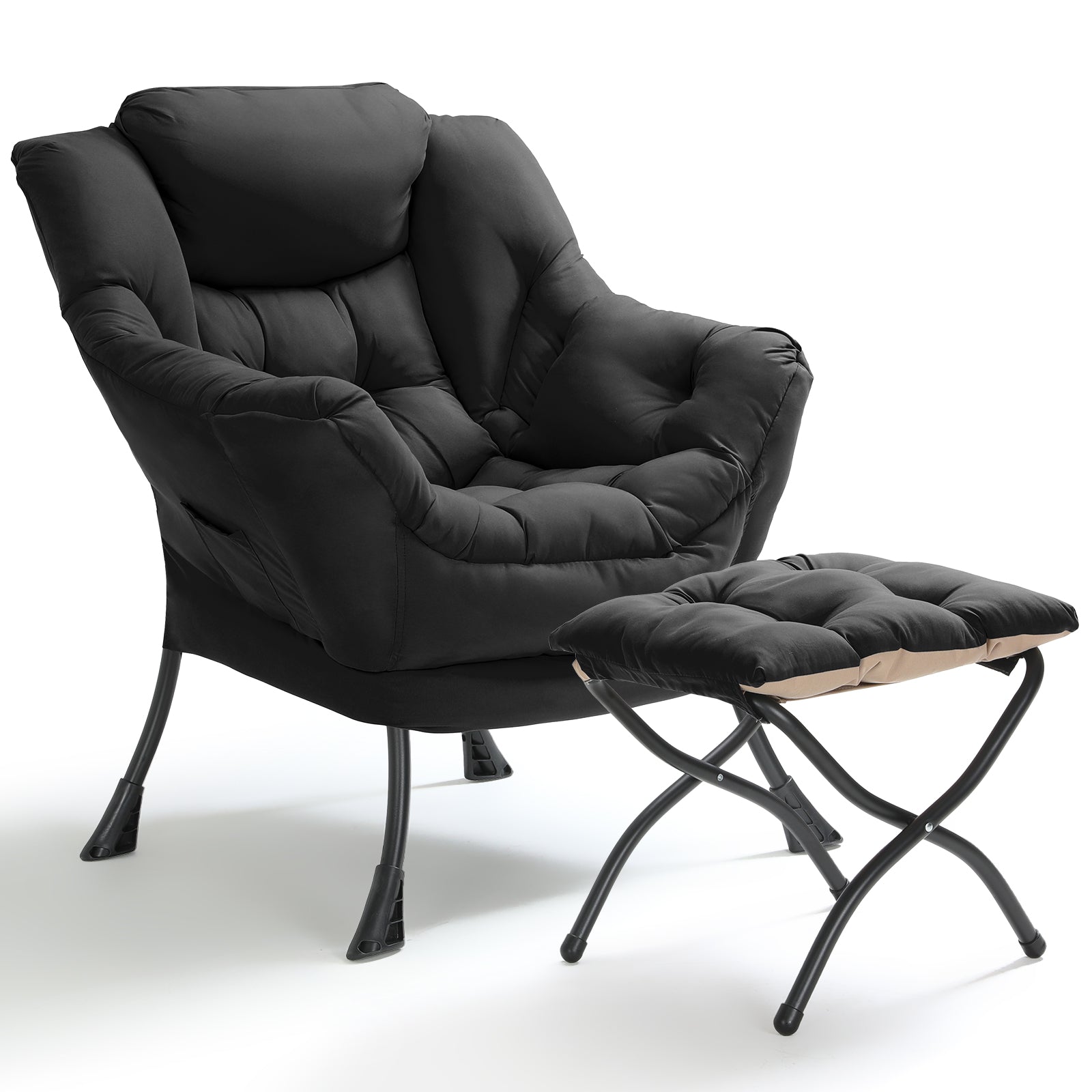 TLSUNNY Lazy Chair/ with Foldable Ottoman, Modern Lounge Reading Chair with Side Pocket, Upholstered Armchair for Living Room, Bedroom and Dorm
