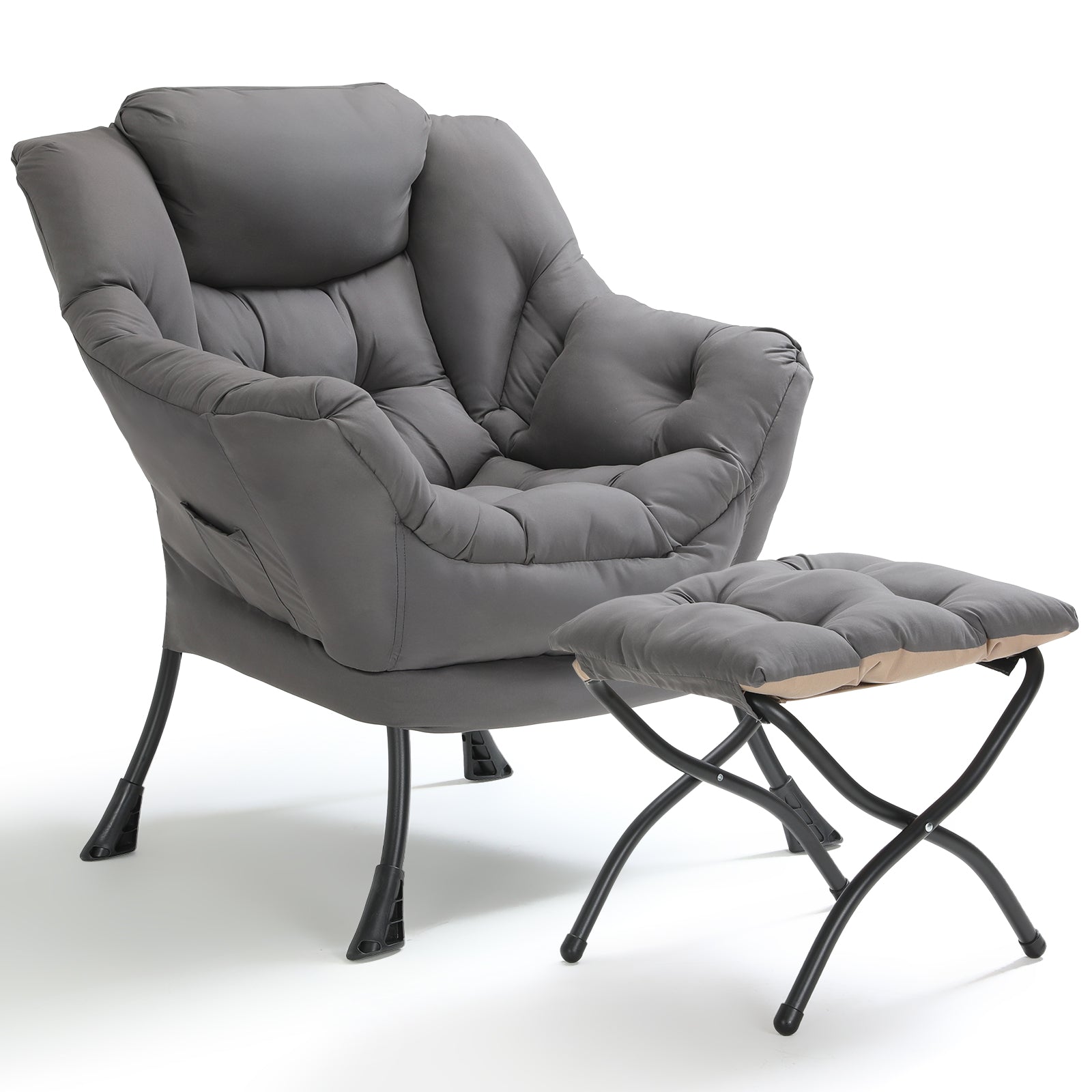 TLSUNNY Lazy Chair/ with Foldable Ottoman, Modern Lounge Reading Chair with Side Pocket, Upholstered Armchair for Living Room, Bedroom and Dorm