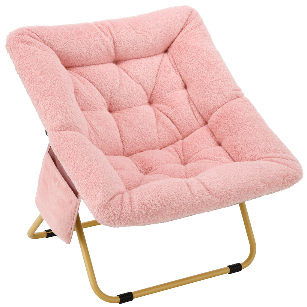 TLSUNNY Foldable Lazy Chair/Foldable Saucer Chair with Ottoman, Comfy Saucer Chair, Soft Faux Fur Reading Lounge Chair, for Living Room, Bedroom, Dorms, Teens Adults