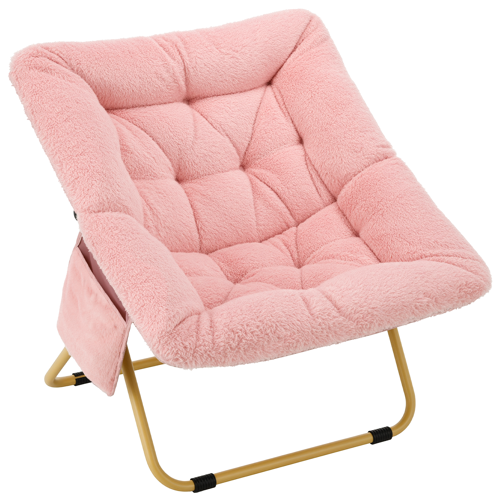 TLSUNNY Foldable Lazy Chair/Foldable Saucer Chair with Ottoman, Comfy Saucer Chair, Soft Faux Fur Reading Lounge Chair, for Living Room, Bedroom, Dorms, Teens Adults