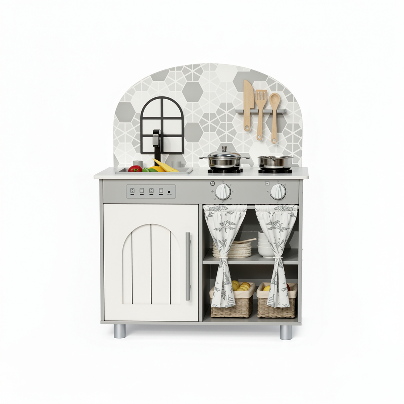 TLSUNNY Kids Play Kitchen, Wooden Kitchen Playset with Sink, Stove, Cooking Accessories, Educational Gift for Ages 3+