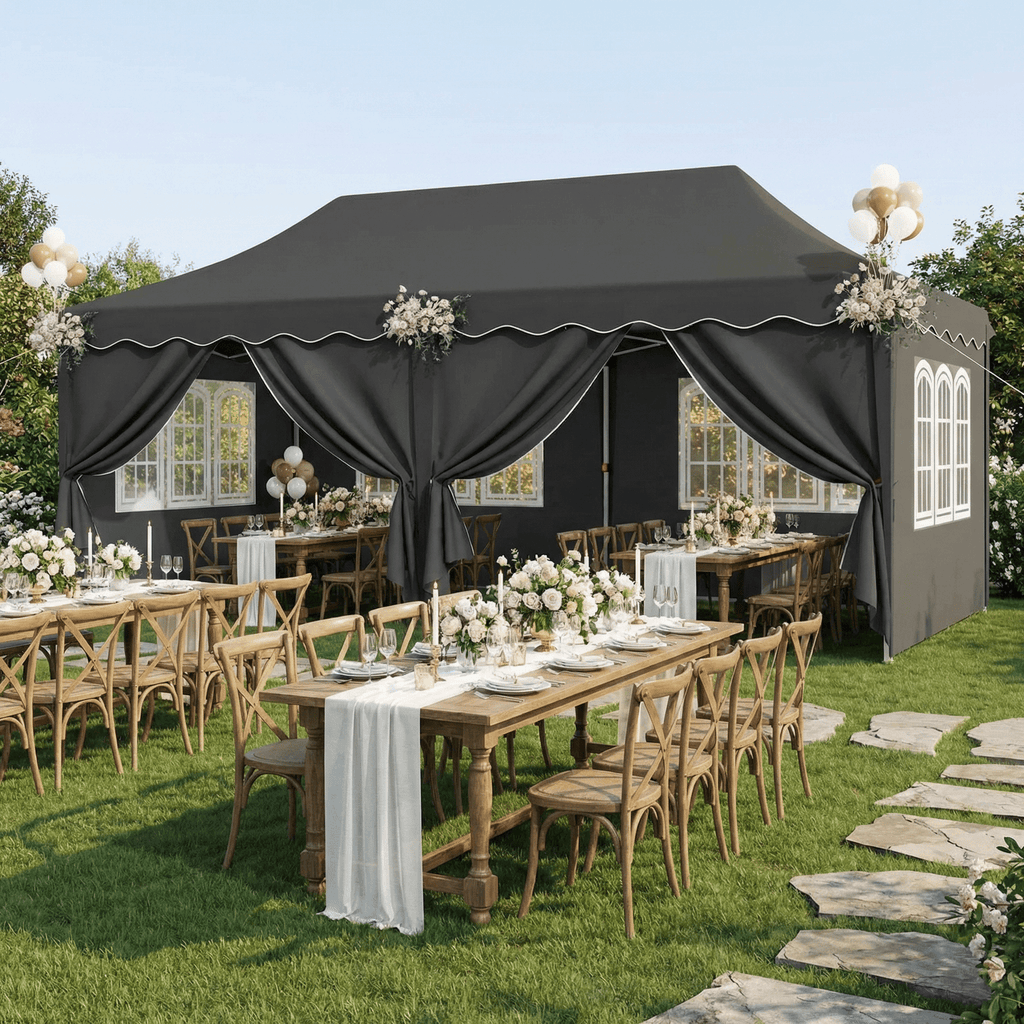 TLSUNNY 10'x20' Pop up Canopy Tent with 6 Sidewalls, Adjustable Height Commercial Events Instant Gazebo, with Wheeled Bag