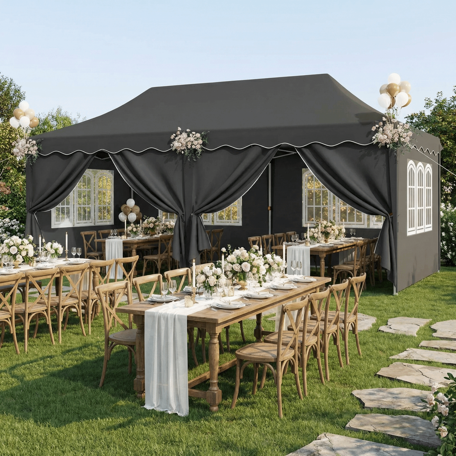 TLSUNNY 10'x20' Pop up Canopy Tent with 6 Sidewalls, Adjustable Height Commercial Events Instant Gazebo, with Wheeled Bag