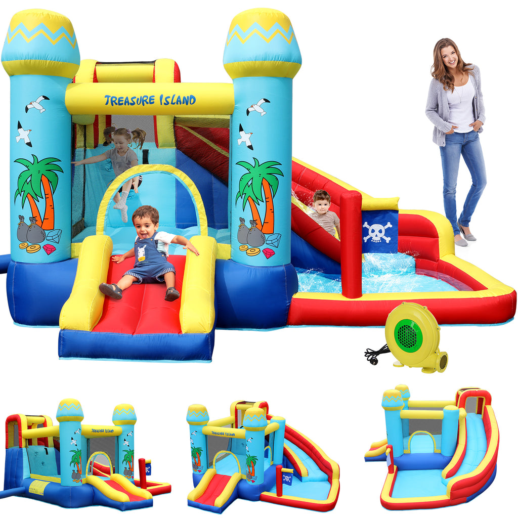 TLSUNNY Inflatable Bounce House for Kids, with Slide & Splash Pool, Summer Backyard Activity