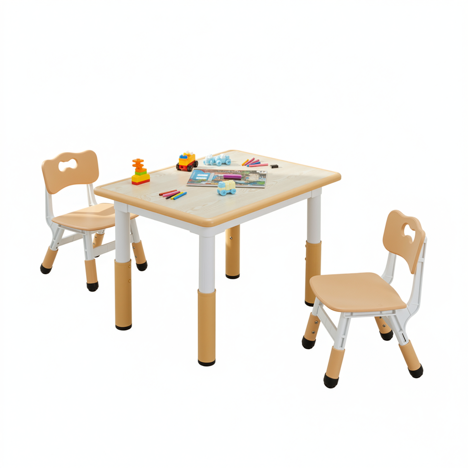 TLSUNNY Kids Table and 2 Chairs Set, Height Adjustable, Toddler Activity Table with Graffiti Desktop, for Daycare, Classroom & Home