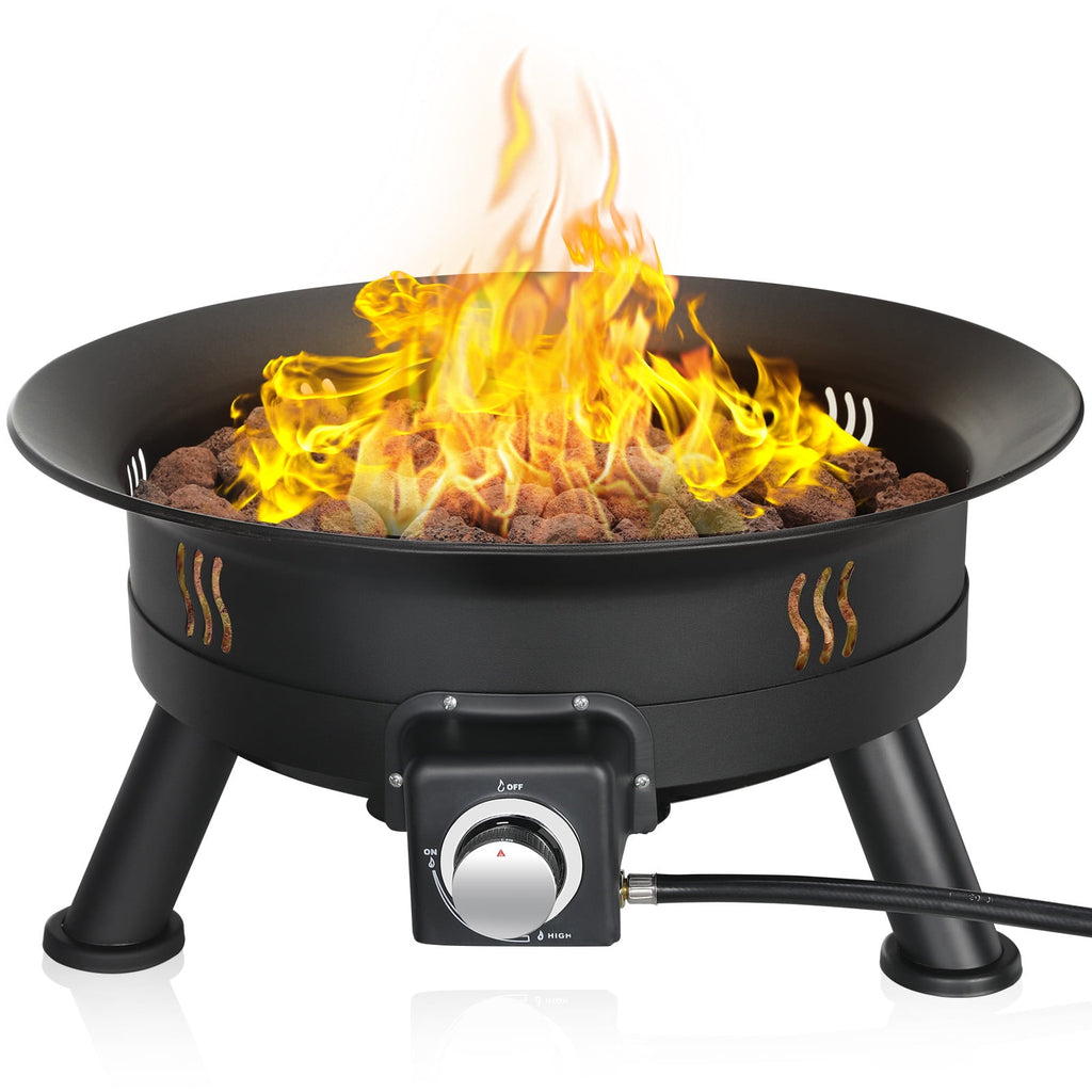 TLSUNNY 24'' Portable Propane Fire Pit, 58,000 BTU Smokeless Firebowl, w/ Cover & Lava Rocks, for Patio, Outdoor