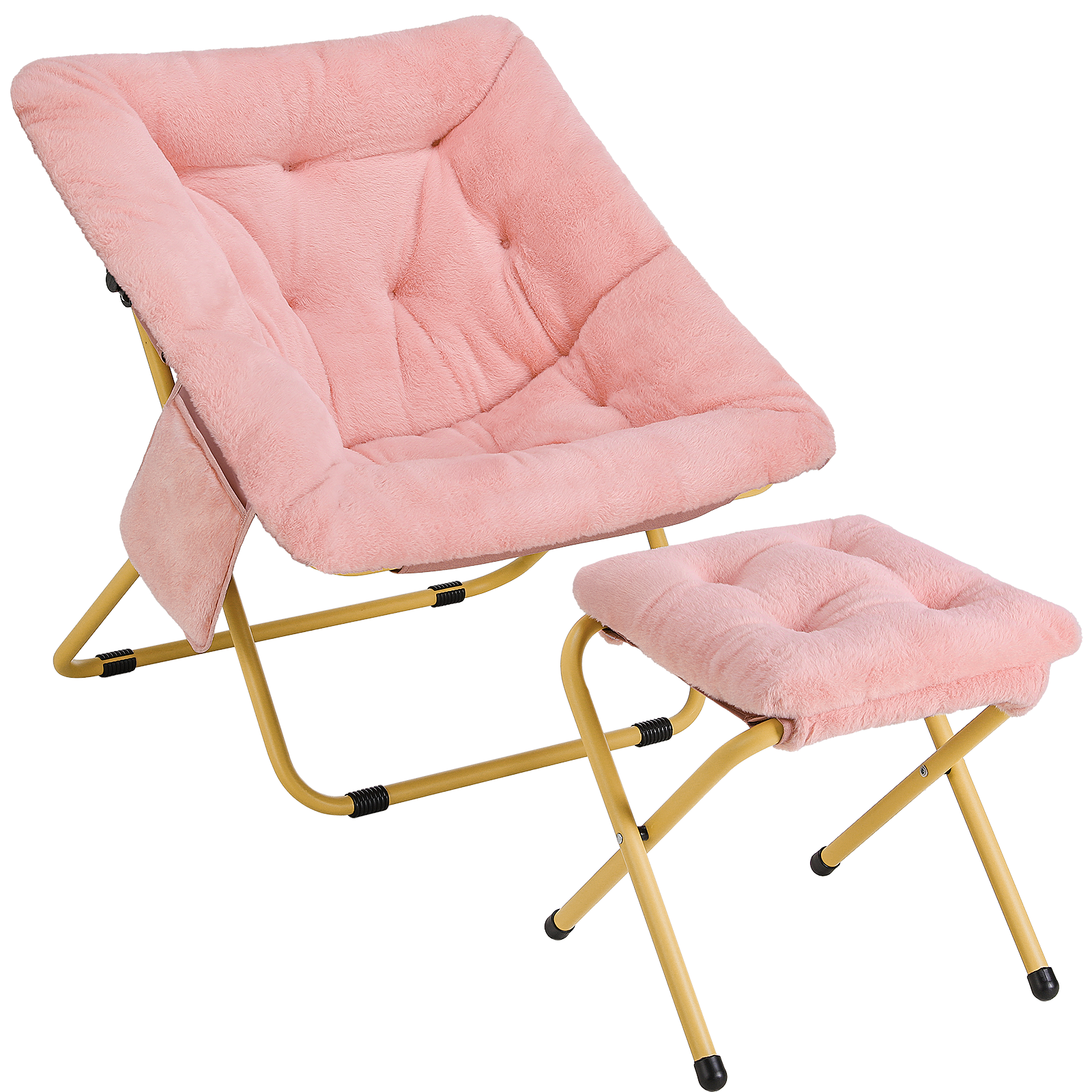 TLSUNNY Foldable Lazy Chair/Foldable Saucer Chair with Ottoman, Comfy Saucer Chair, Soft Faux Fur Reading Lounge Chair, for Living Room, Bedroom, Dorms, Teens Adults