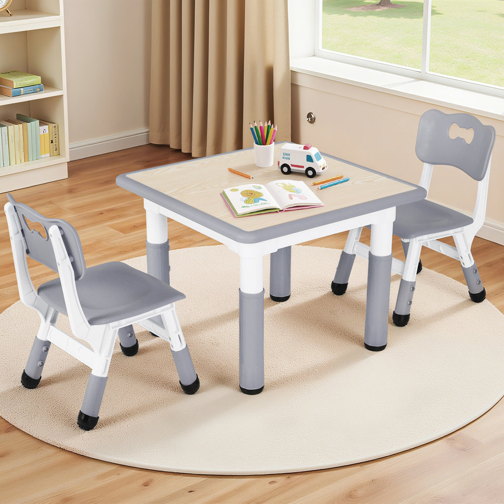 TLSUNNY Kids Table and 2 Chairs Set, Height Adjustable Toddler Play Activity Table Set with Graffiti Desktop, for Playroom, Daycare