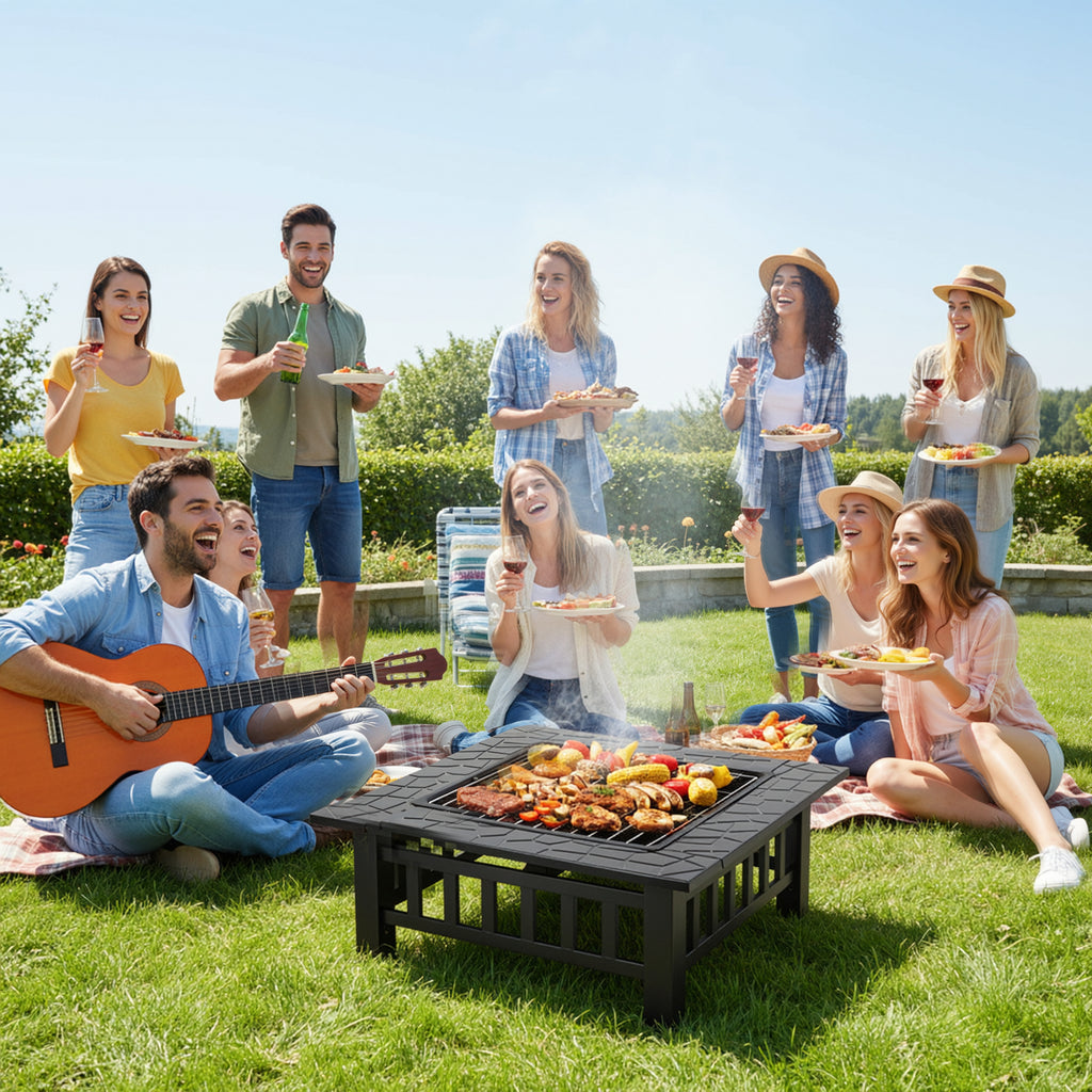 TLSUNNY 32'' Metal Fire Pits for Outside, Square Wood Burning Firepit Table, for Outdoor Patio Backyard Bonfire Party