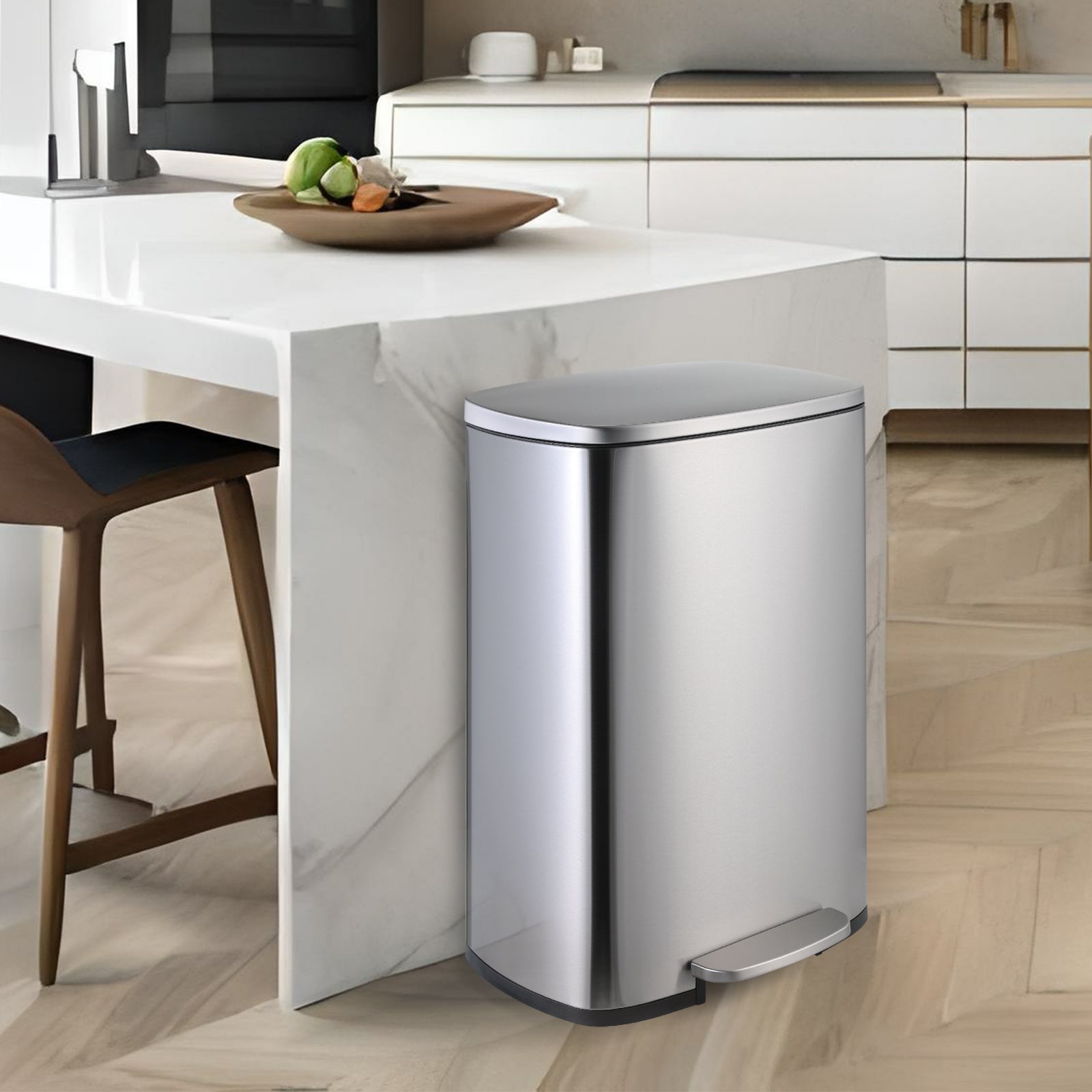 TLSUNNY 13.2 + 1.3 Gallon Kitchen Trash Can Combo, Stainless Steel Step Trash Can Set with Soft-Close Lid & Inner Bucket, for Home / Office