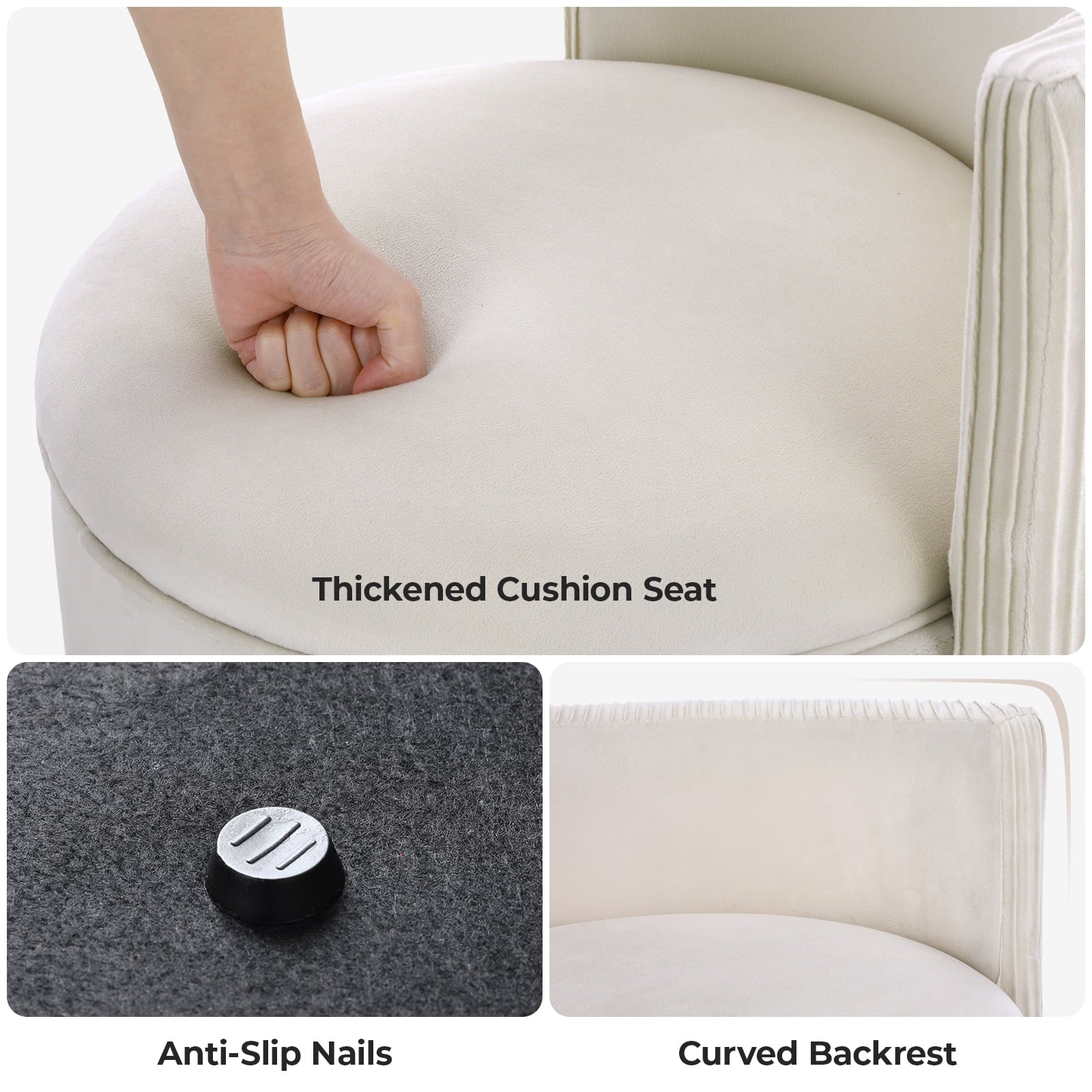 TLSUNNY Swivel Velvet Vanity Stool with Storage, 28L Hidden Storage Space, Modern Makeup Vanity Chair, 350LBS, Pink