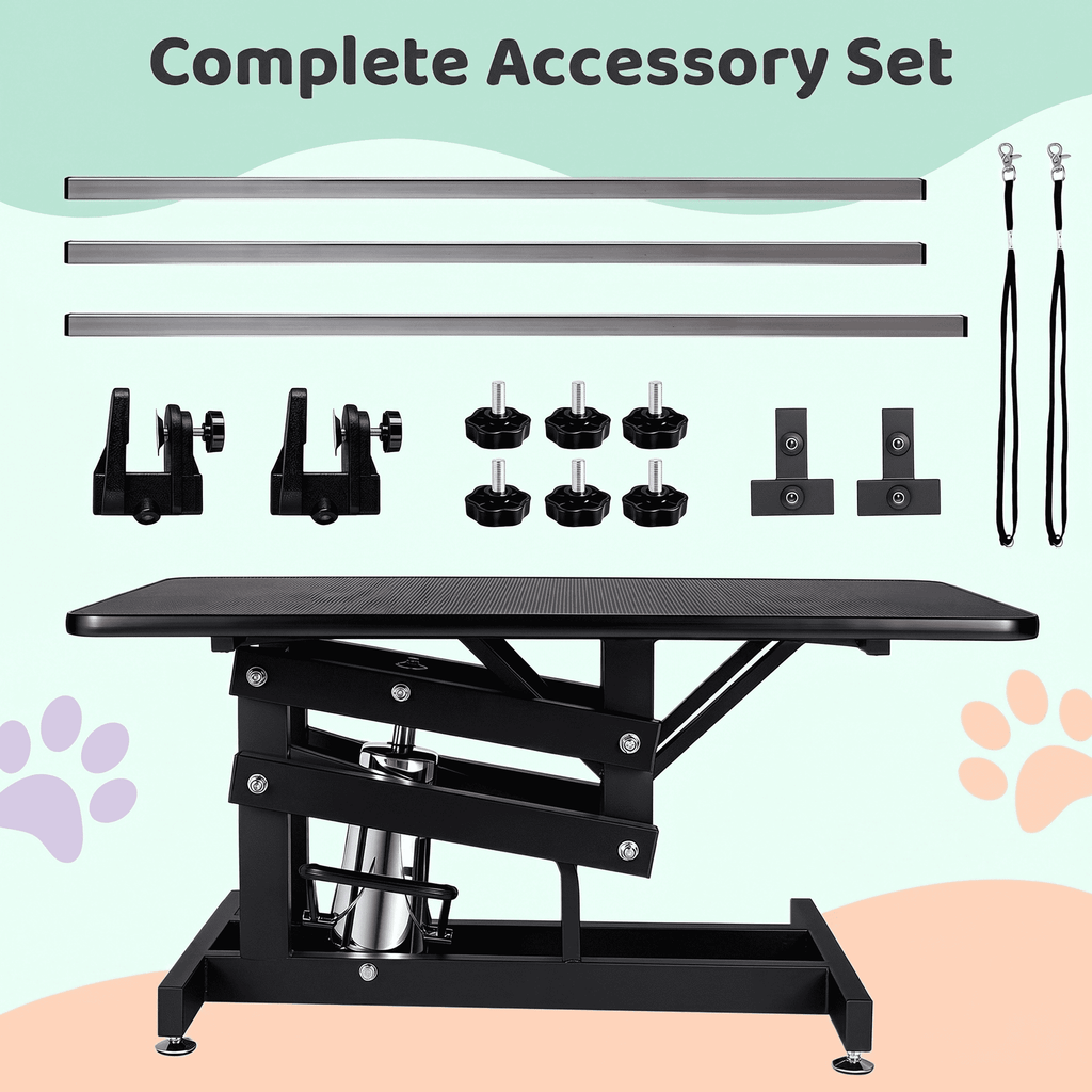 TLSUNNY 42.4'' Hydraulic Pet Dog Grooming Table for Dogs & Cats, 21"- 35" Height Adjustable Heavy Duty, Adjustable Overhead Arm & Noose, Non-Slip Top, 350 LBS