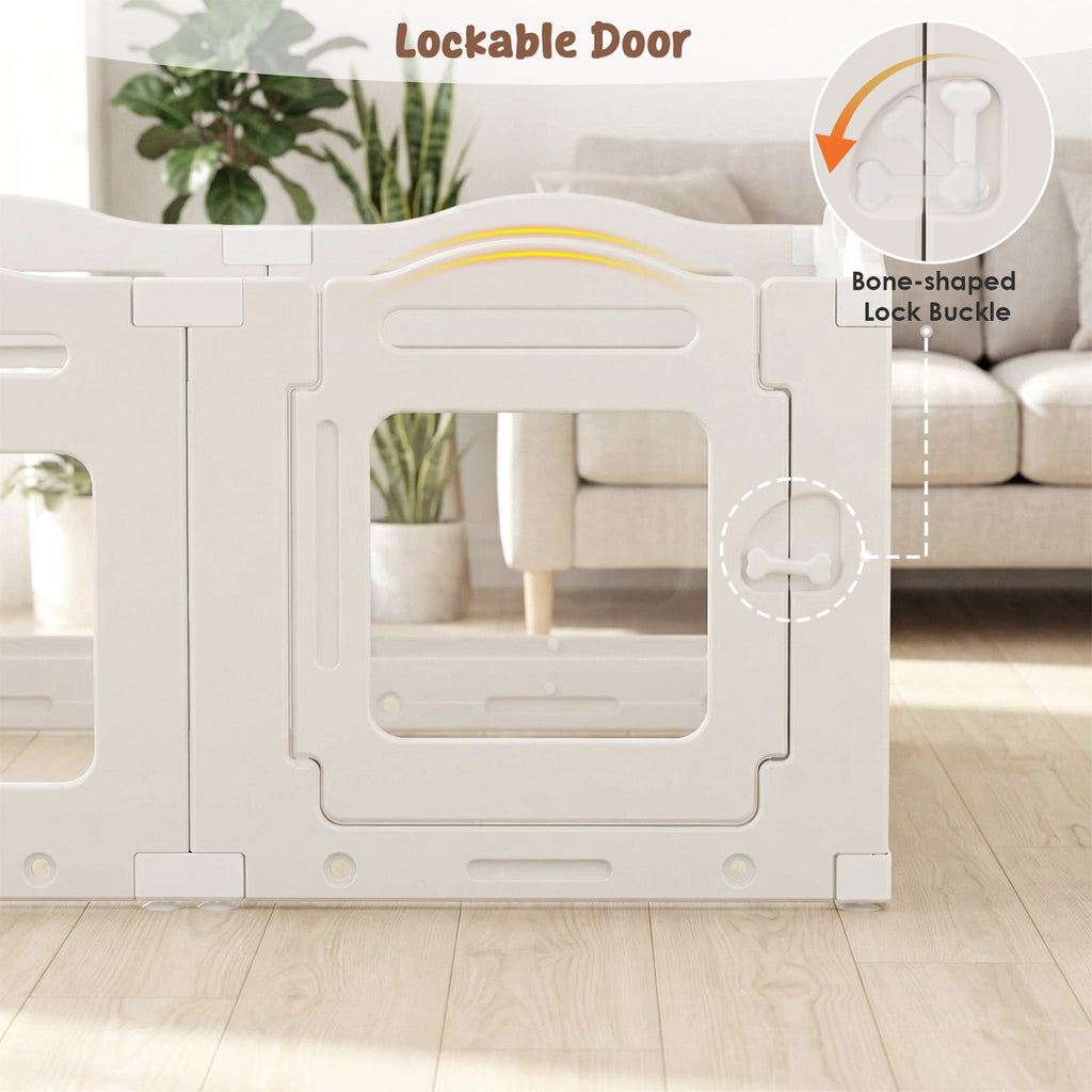 TLSUNNY Clear Acrylic Dog Playpen with Secure Locking Door, 23.6" Puppy Playpen Indoor , Plastic Pet Fence for Medium/Small Dogs (8 Panels)