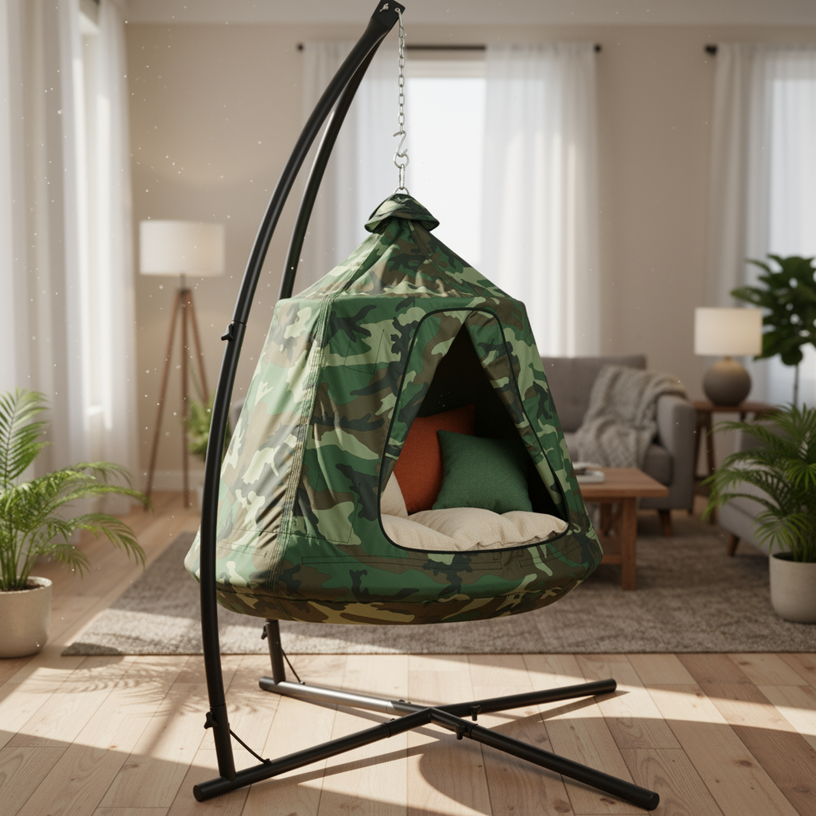 TLSUNNY Hanging Tree Tent Combo with Steel Stand & Adjustable Hammock Chair, for Balcony, Porch