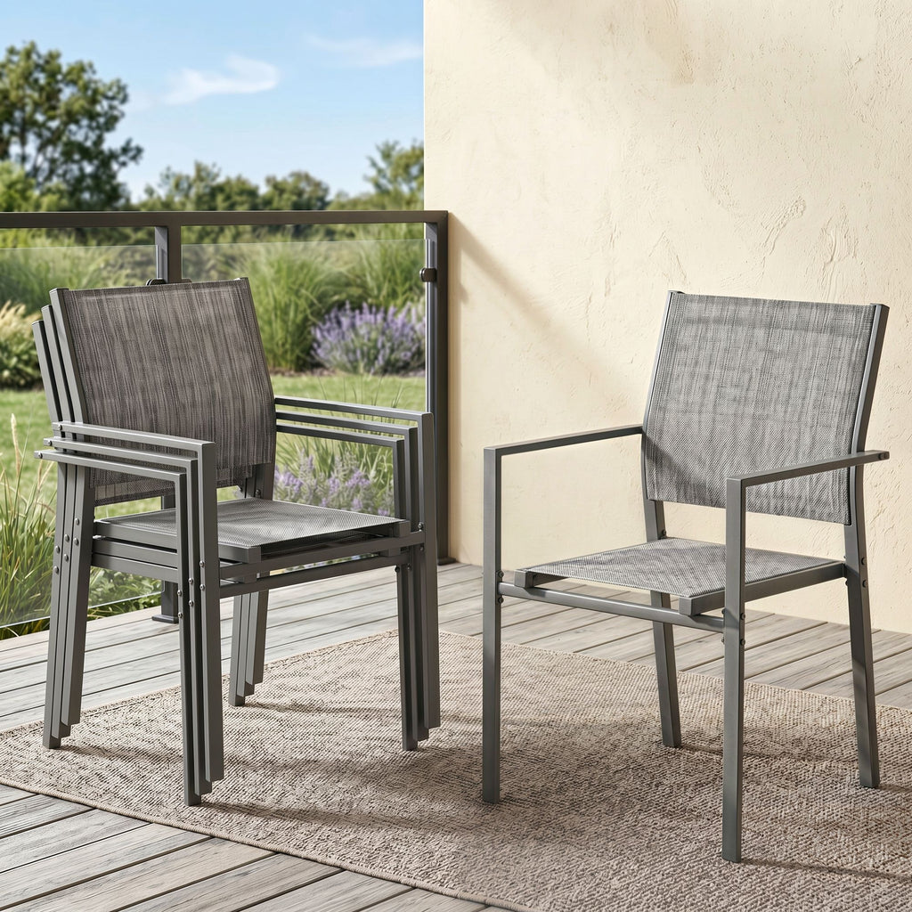 TLSUNNY Patio Dining Chairs Set of 4/6, w/ Metal Frame & Armrest, Outdoor Stackable Dining Furniture, All Weather for Garden, Backyard, Deck, Lawn, Poolside
