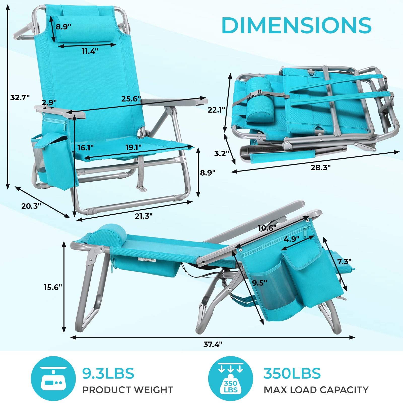 TLSUNNY Backpack Beach Chair Set of 1/2, Outdoor 5-Level Adjustable Folding Chair, w/ Cup Holder, Headrest, Storage Bag, Cooler Pouch, for Camping