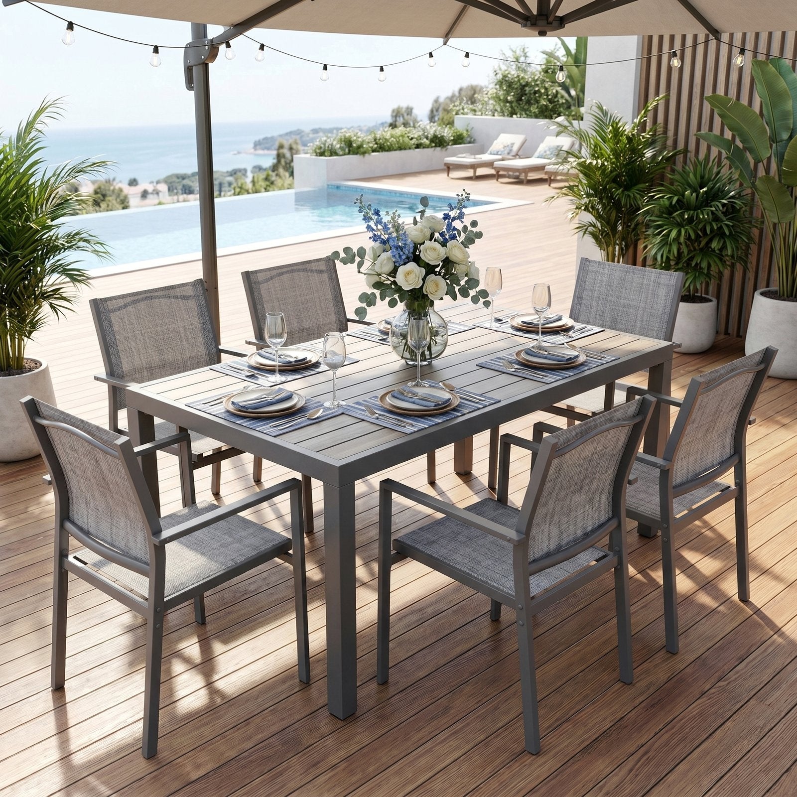 TLSUNNY Patio Dining Chairs Set of 4/6, w/ Metal Frame & Armrest, Outdoor Stackable Dining Furniture, All Weather for Garden, Backyard, Deck, Lawn, Poolside