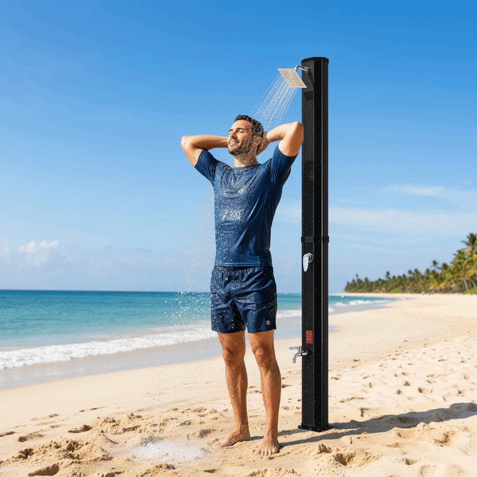 TLSUNNY 7.1FT 9.3 Gallon Solar Heated Shower with Shower Head, Handhold & Foot Tap for Poolside Backyard Beach Spa