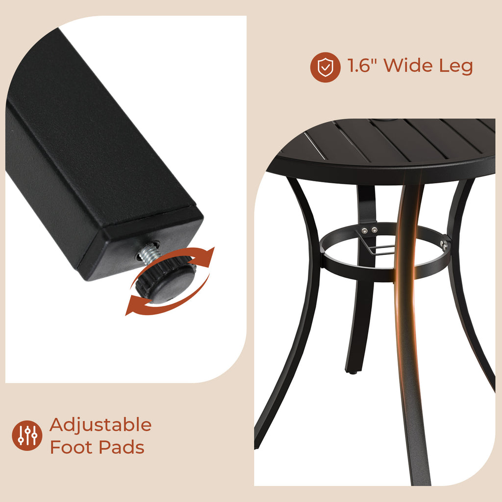 TLSUNNY Outdoor Patio Round Dining Table, with 1.57"-1.8" Adjustable Umbrella Hole & Foot Pads, Metal Frame & E-Coating, for Balcony, Poolside, Deck