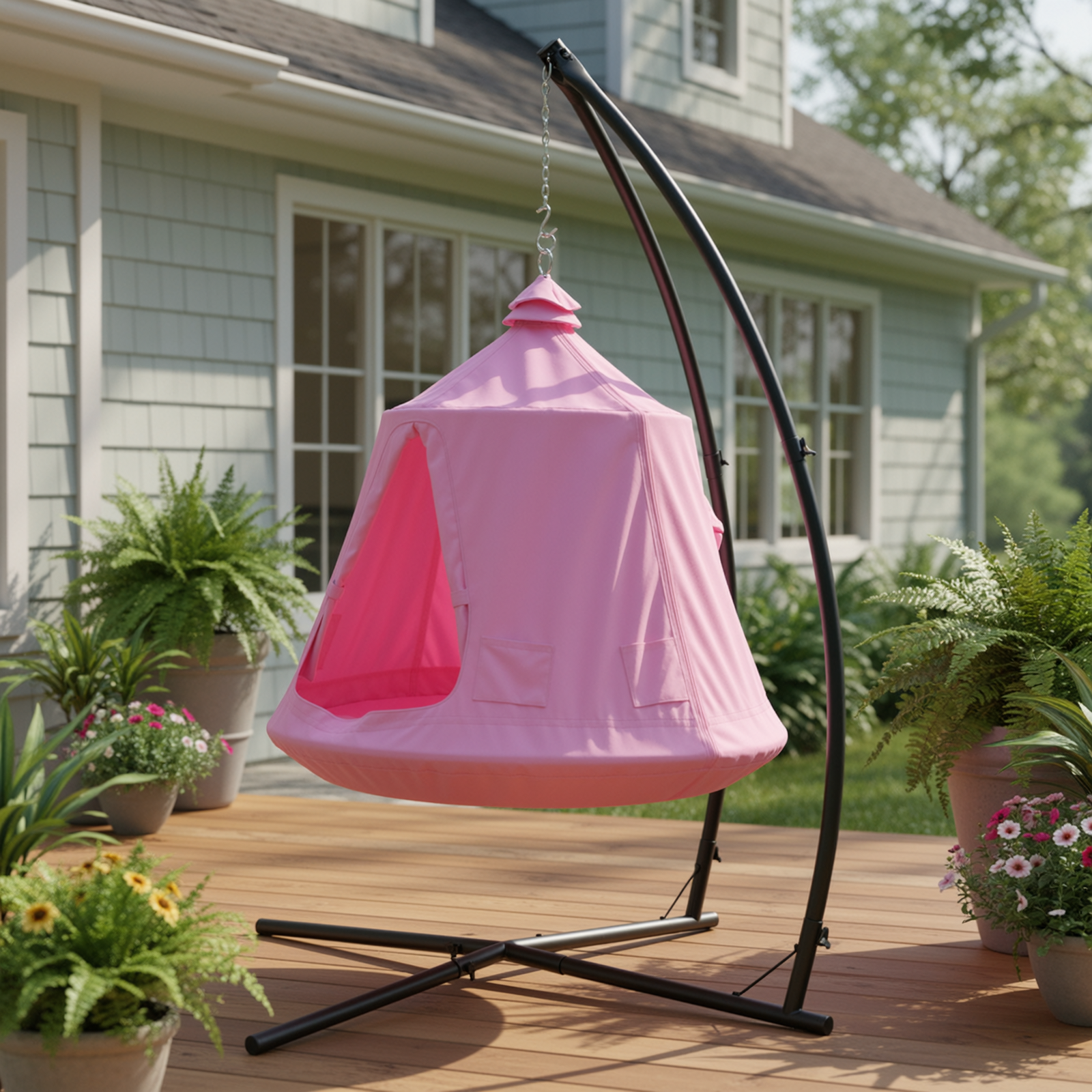 TLSUNNY Hanging Tree Tent Combo with Steel Stand & Adjustable Hammock Chair, for Balcony, Porch