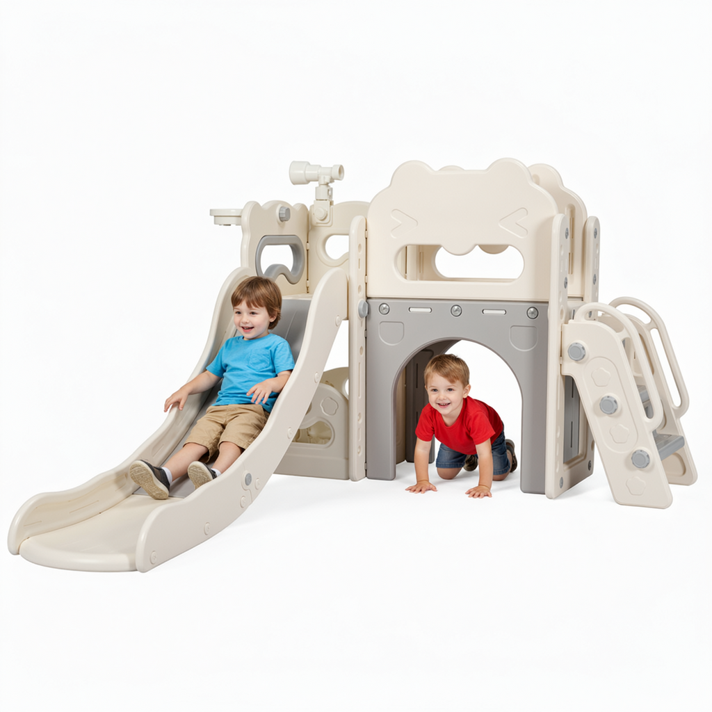 TLSUNNY 8-in-1 Toddler Slide and Climber, with Enclosed Steps, Telescope, Basketball Hoop, Play Tunnel, for Nursey, Playground (No ratings yet)