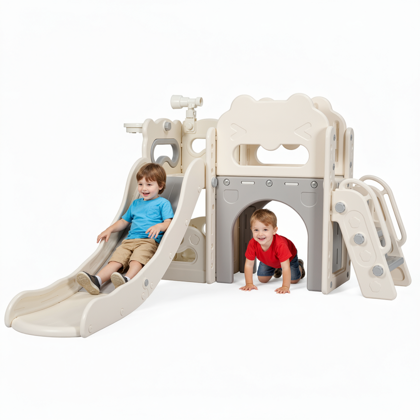 TLSUNNY 8-in-1 Toddler Slide and Climber, with Enclosed Steps, Telescope, Basketball Hoop, Play Tunnel, for Nursey, Playground (No ratings yet)