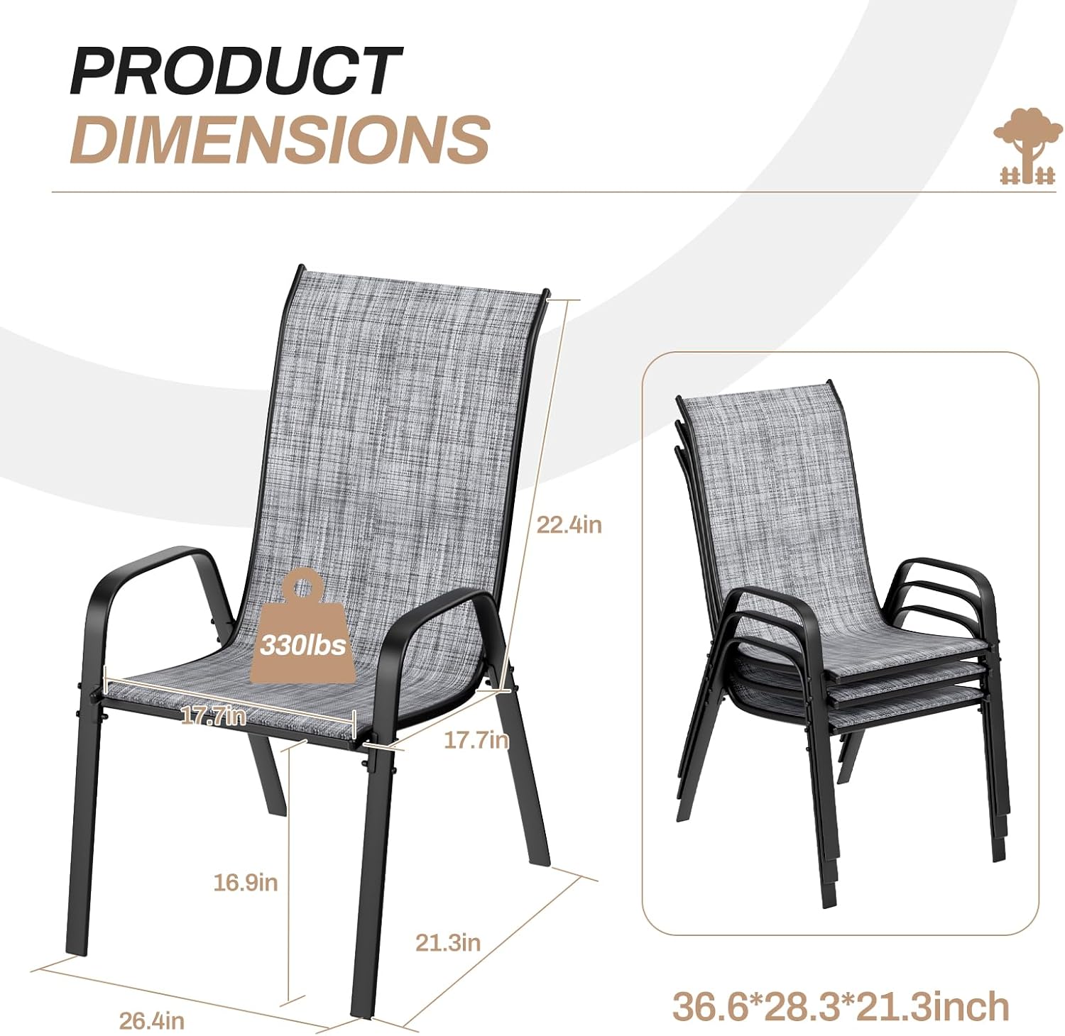 TLSUNNY Outdoor Patio Chairs Set of 4/6/8, Stackable & Heavy Duty for All-Weather Outdoor Dining Chairs, Backyard, Deck, Poolside, Restaurant Use