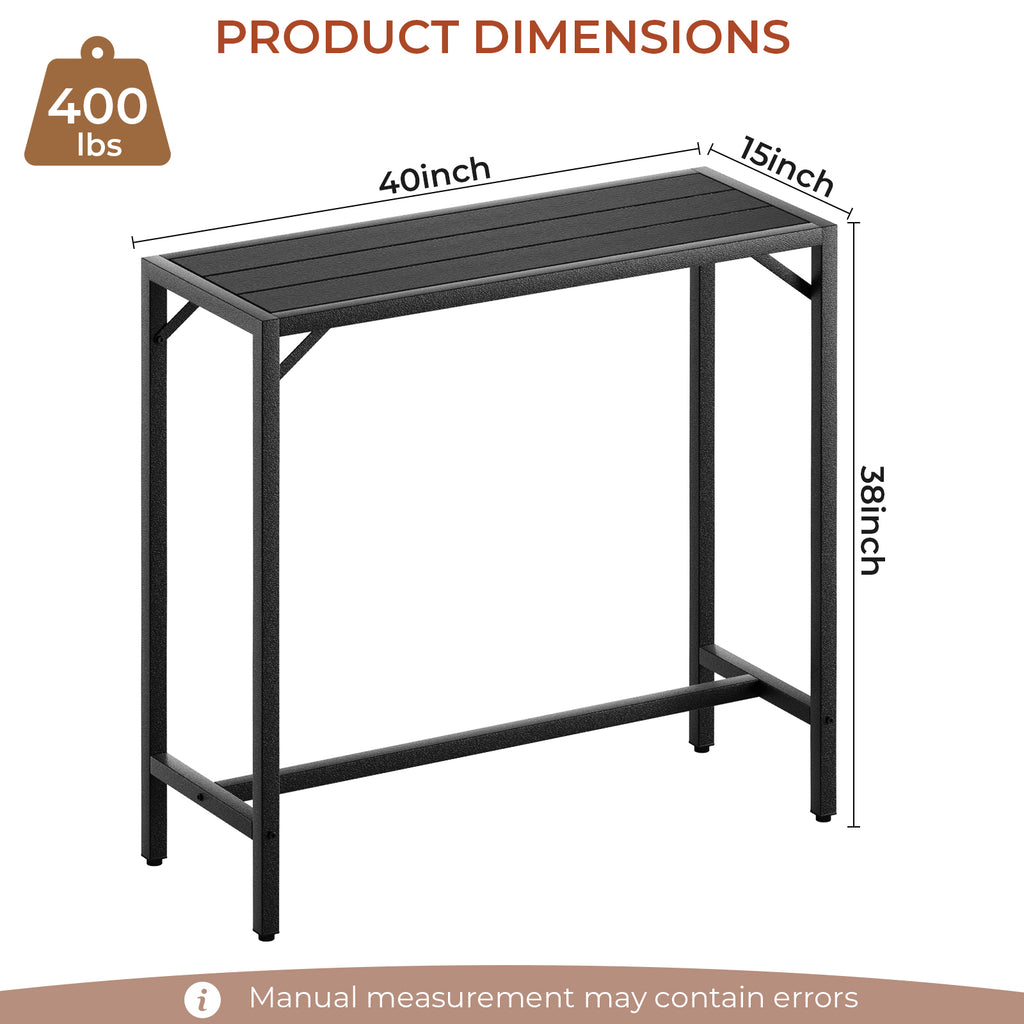 TLSUNNY Bar Table, 40"/47“/55“ Rectangular Pub Height Table, Sofa Console, Dining or Coffee Table for Narrow Spaces, Living Room, Sturdy Metal Frame, Easy Setup