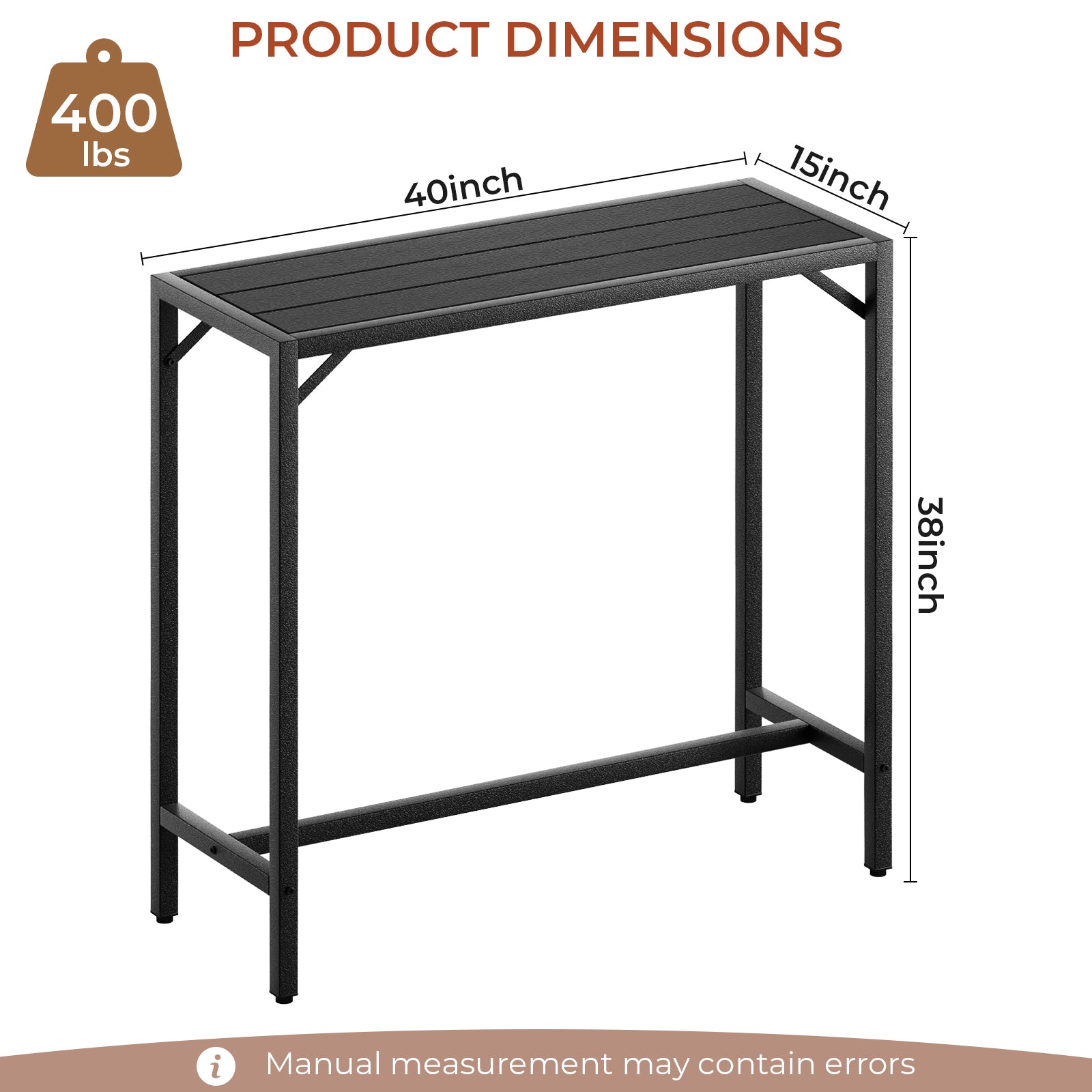 TLSUNNY Bar Table, 40"/47“/55“ Rectangular Pub Height Table, Sofa Console, Dining or Coffee Table for Narrow Spaces, Living Room, Sturdy Metal Frame, Easy Setup