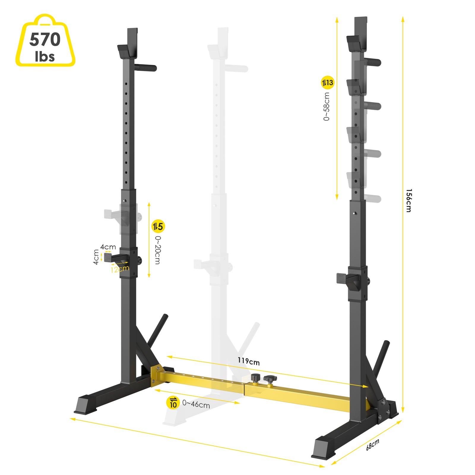 TLSUNNY Squat Rack Stand, Adjustable Barbell Rack for Home Gym Strength Training & Professional Workouts, 570 lbs