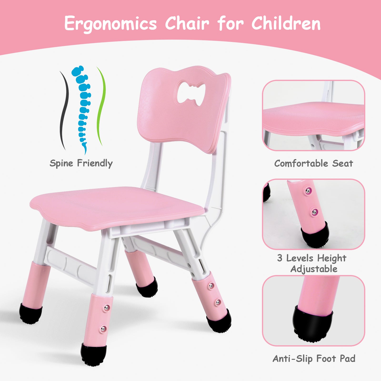 TLSUNNY Kids Table and 4 Chairs, Adjustable Height Childrens Activity Set with Graffiti Desktop & Anti-Slip Legs, for Daycare Classroom Home