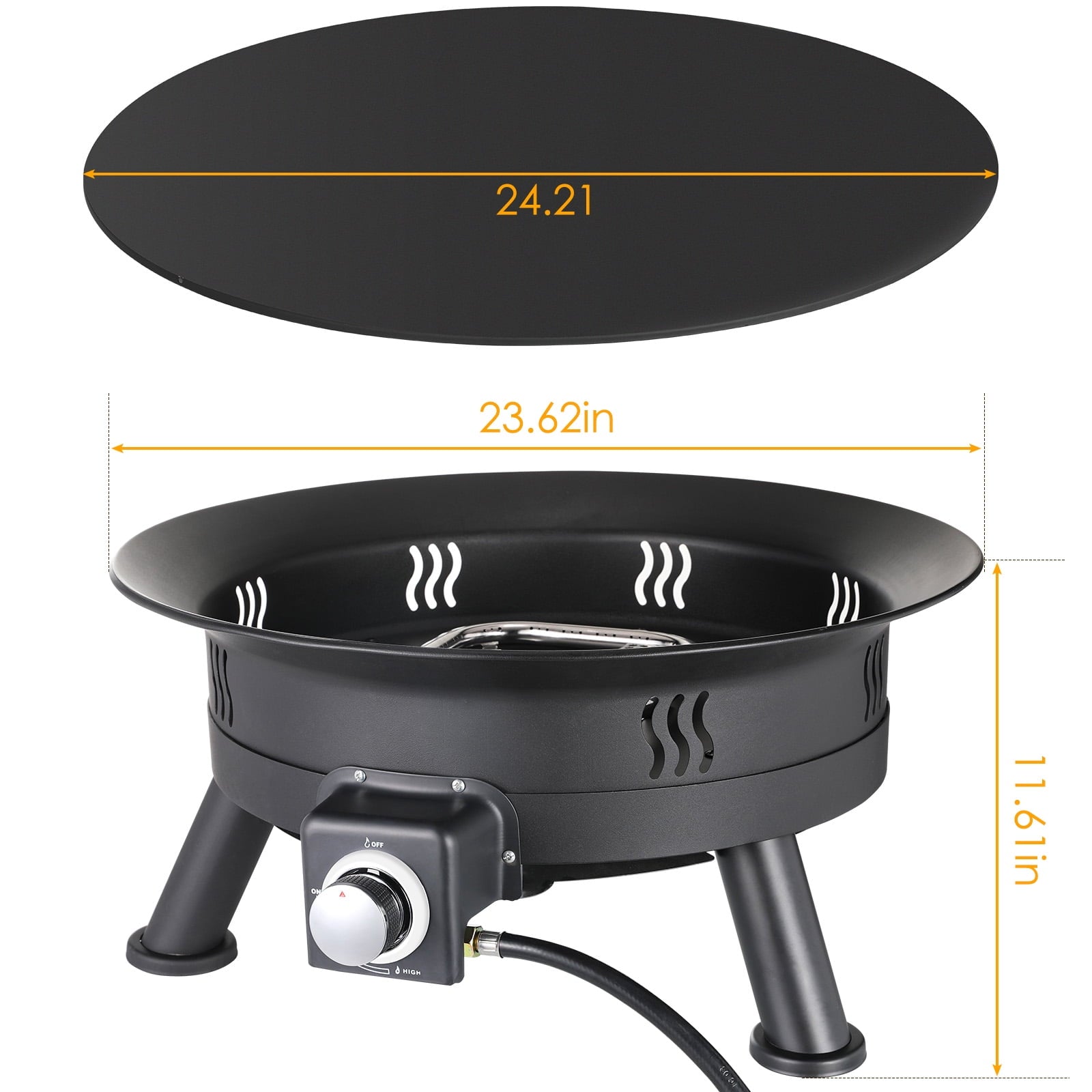 TLSUNNY 24'' Portable Propane Fire Pit, 58,000 BTU Smokeless Firebowl, w/ Cover & Lava Rocks, for Patio, Outdoor