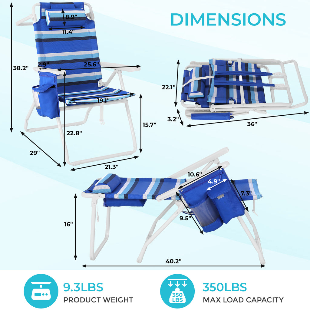 TLSUNNY Backpack Beach Chair Set of 1/2, Outdoor 5-Level Adjustable Folding Chair, w/ Cup Holder, Headrest, Storage Bag, Cooler Pouch, for Camping