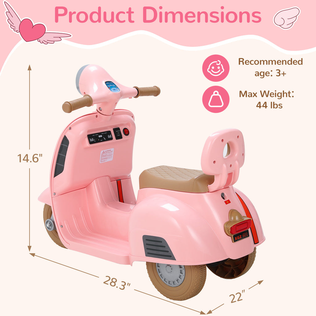 TLSUNNY Kids 6V Ride-On Motorcycle, with LED Headlight & Music, Battery Powered Toddler Motorcycle, for Toddlers Ages 3+