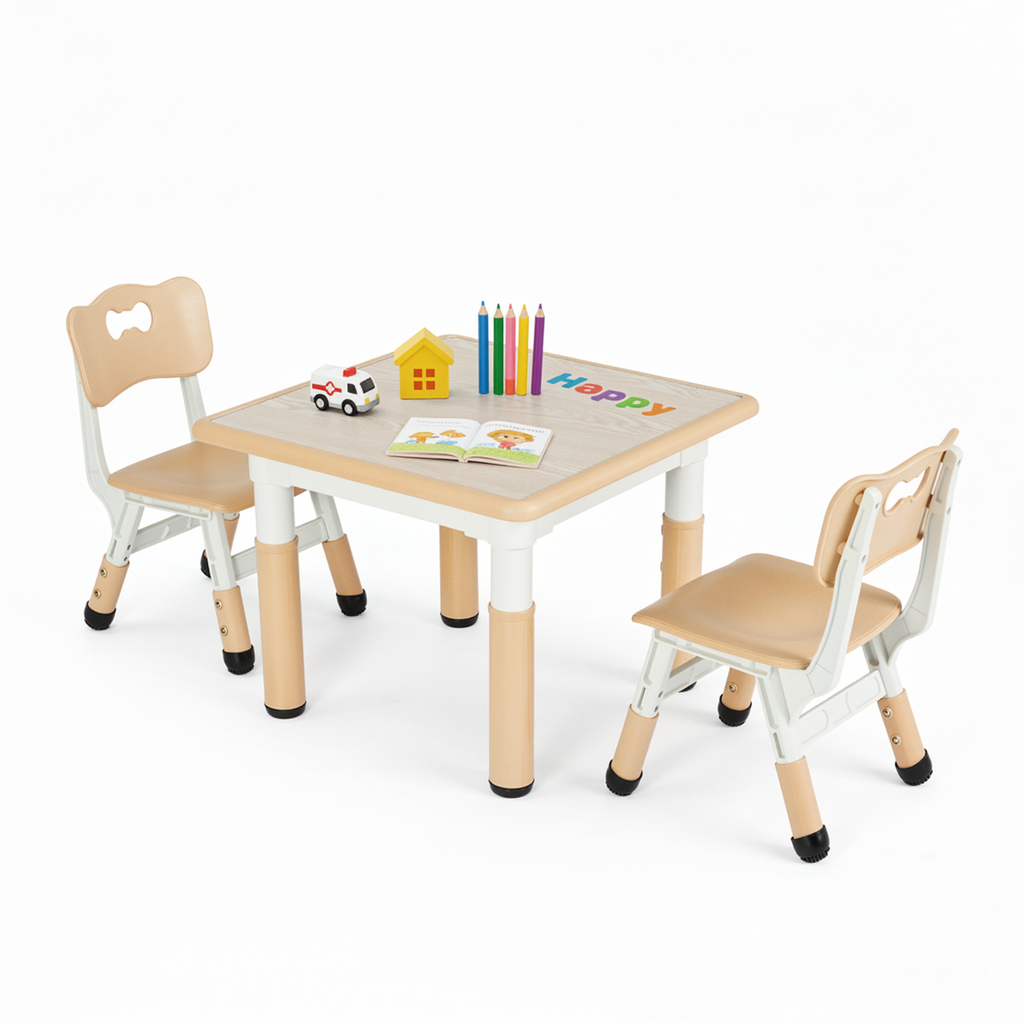 TLSUNNY Kids Table and 2 Chairs Set, Height Adjustable Toddler Play Activity Table Set with Graffiti Desktop, for Playroom, Daycare
