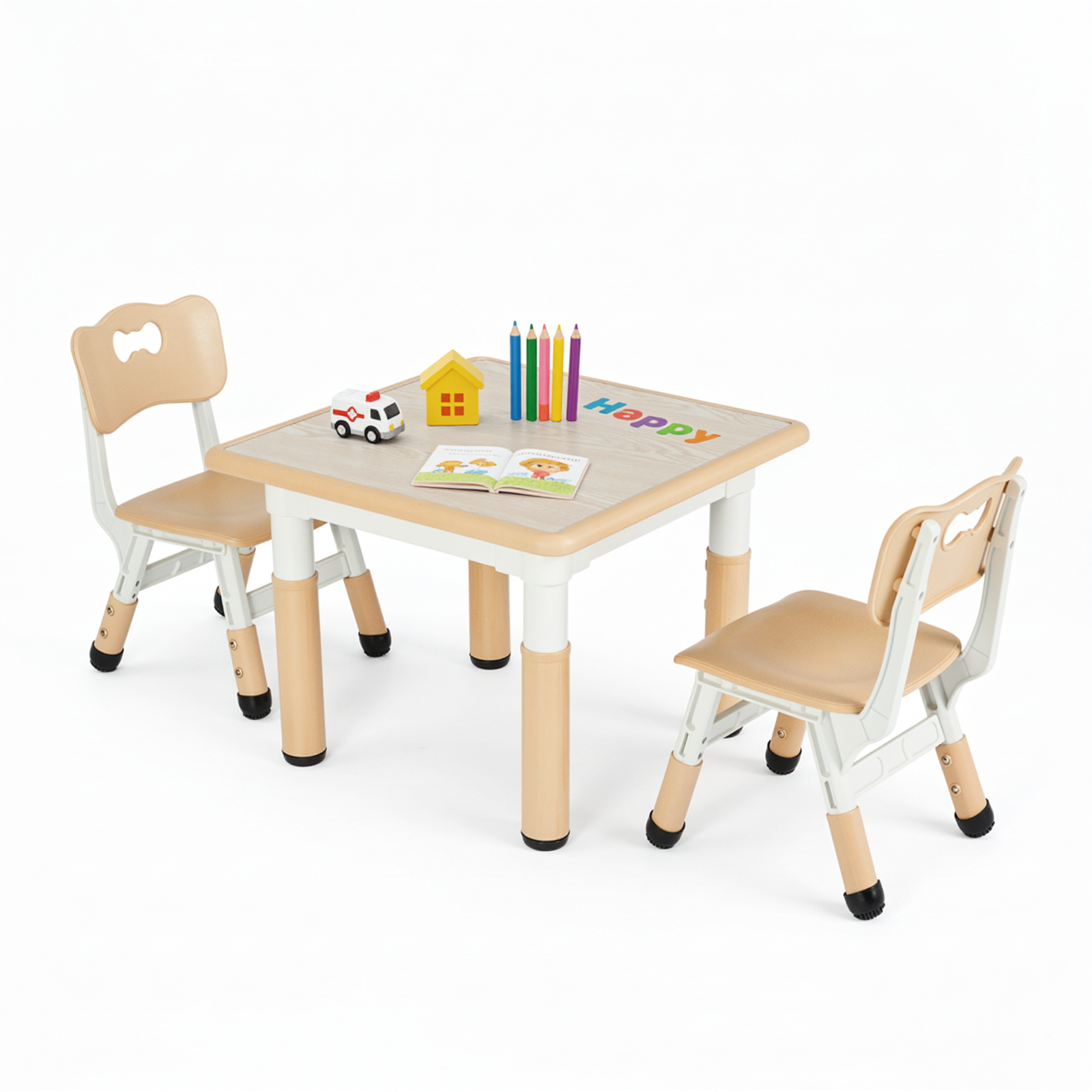 TLSUNNY Kids Table and 2 Chairs Set, Height Adjustable Toddler Play Activity Table Set with Graffiti Desktop, for Playroom, Daycare