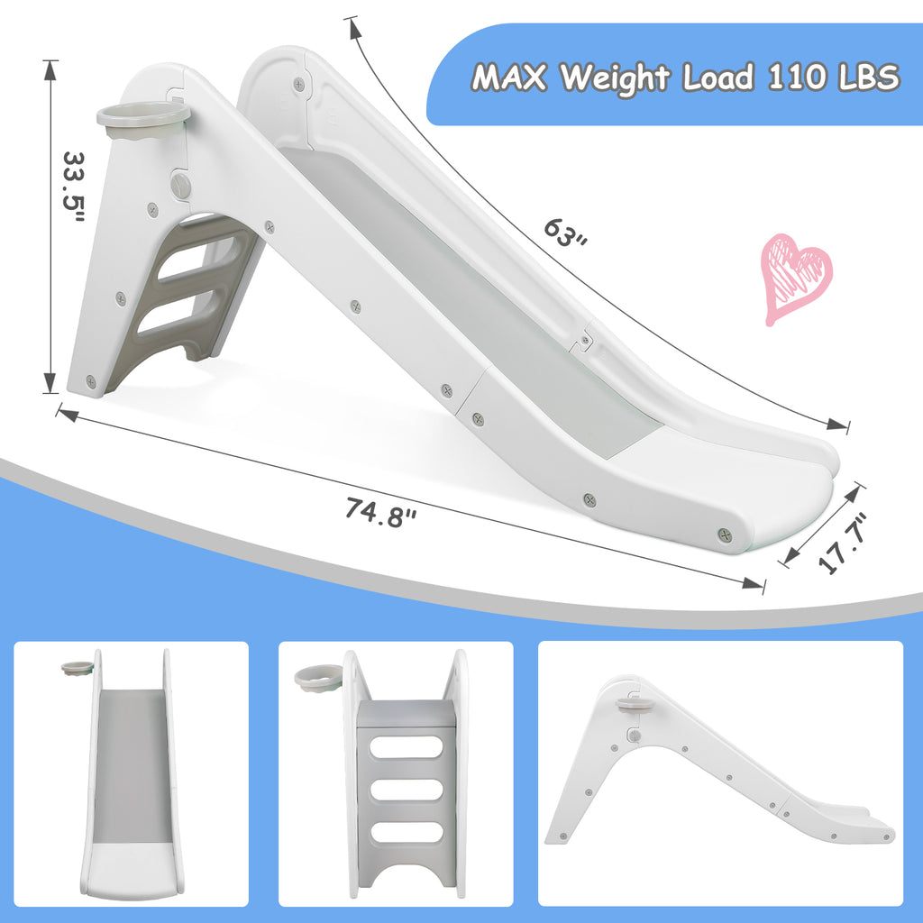 TLSUNNY Kids Slide Climber Set with Basketball Hoop, Durable Freestanding Stair Slides for Indoor Outdoor Play