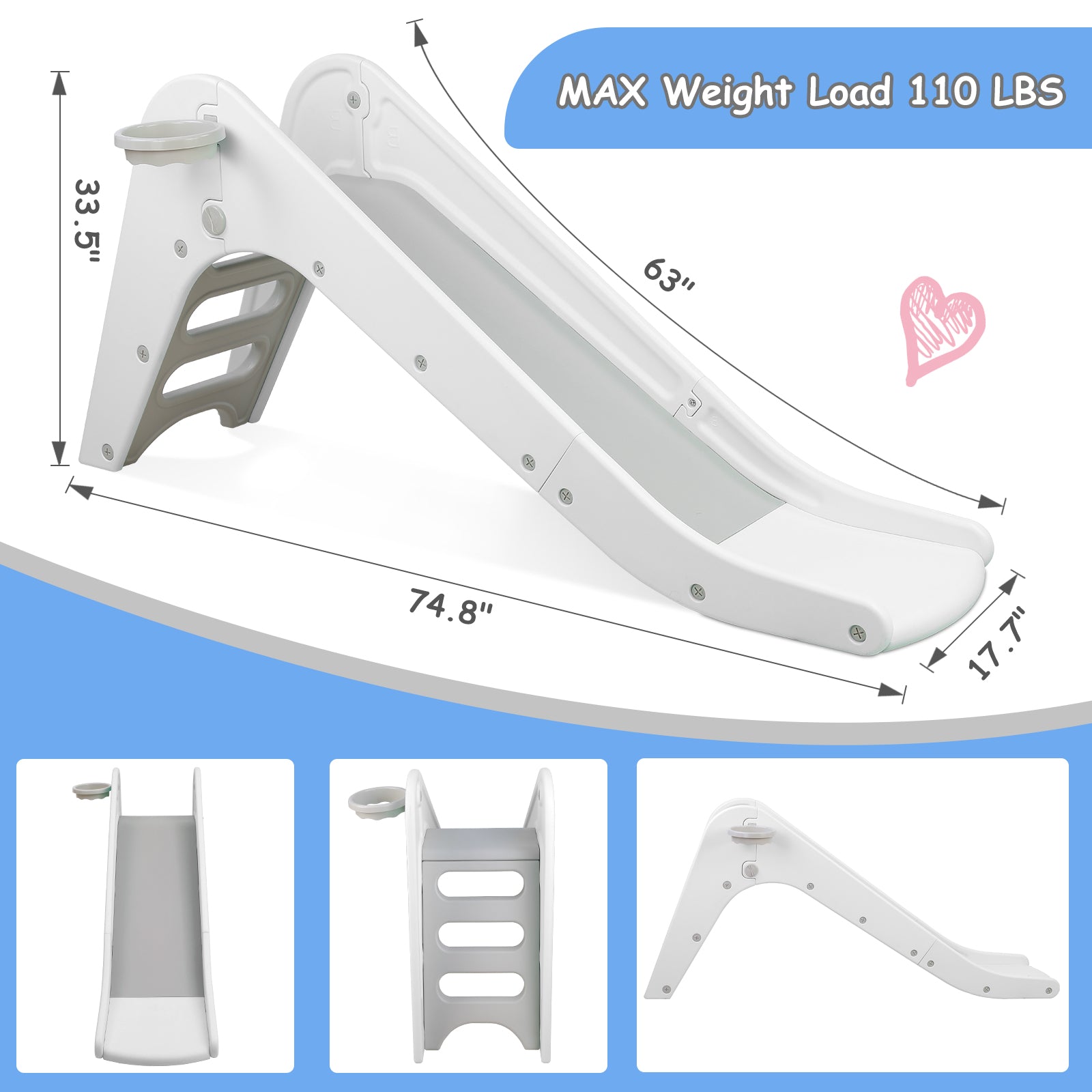 TLSUNNY Kids Slide Climber Set with Basketball Hoop, Durable Freestanding Stair Slides for Indoor Outdoor Play