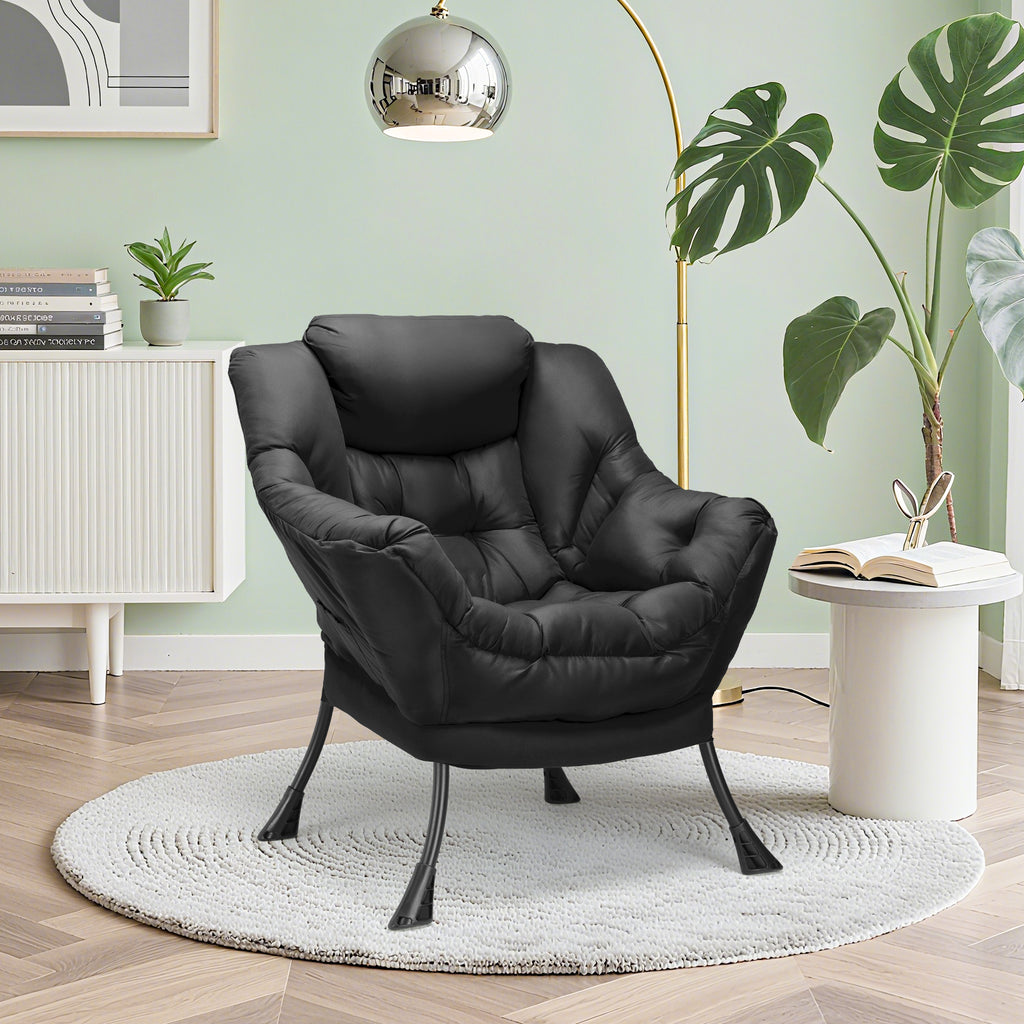 TLSUNNY Lazy Chair/ with Foldable Ottoman, Modern Lounge Reading Chair with Side Pocket, Upholstered Armchair for Living Room, Bedroom and Dorm