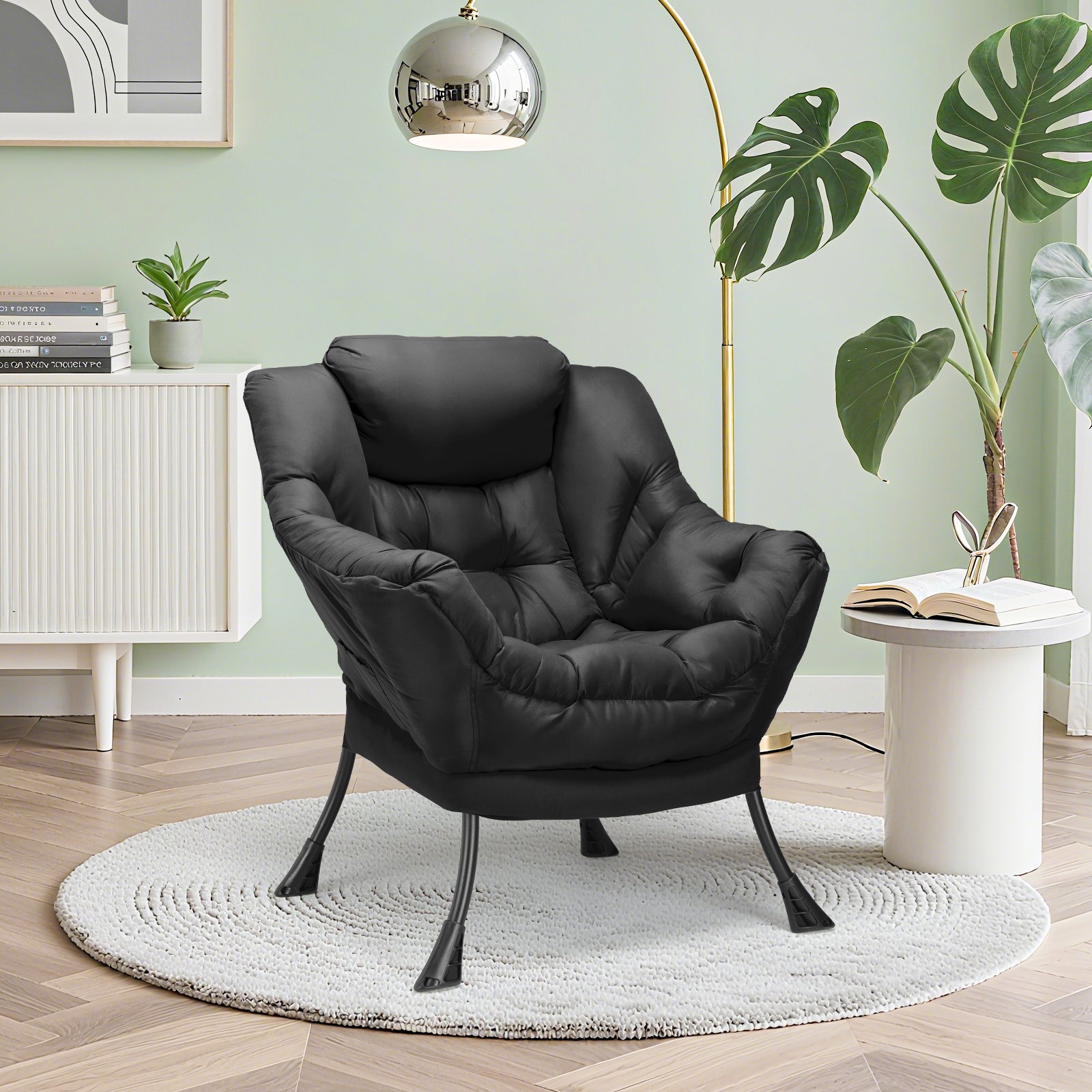 TLSUNNY Lazy Chair/ with Foldable Ottoman, Modern Lounge Reading Chair with Side Pocket, Upholstered Armchair for Living Room, Bedroom and Dorm