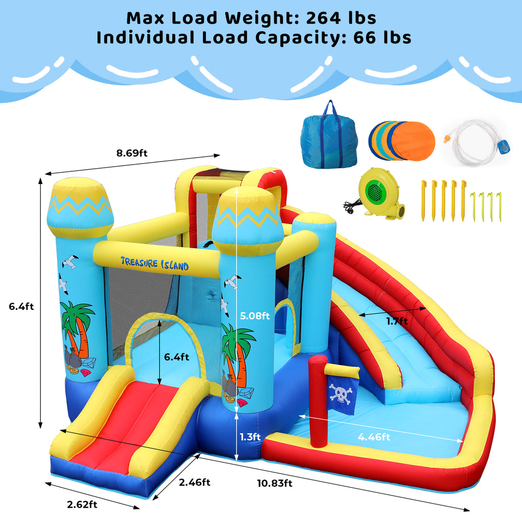 TLSUNNY Inflatable Bounce House for Kids, with Slide & Splash Pool, Summer Backyard Activity