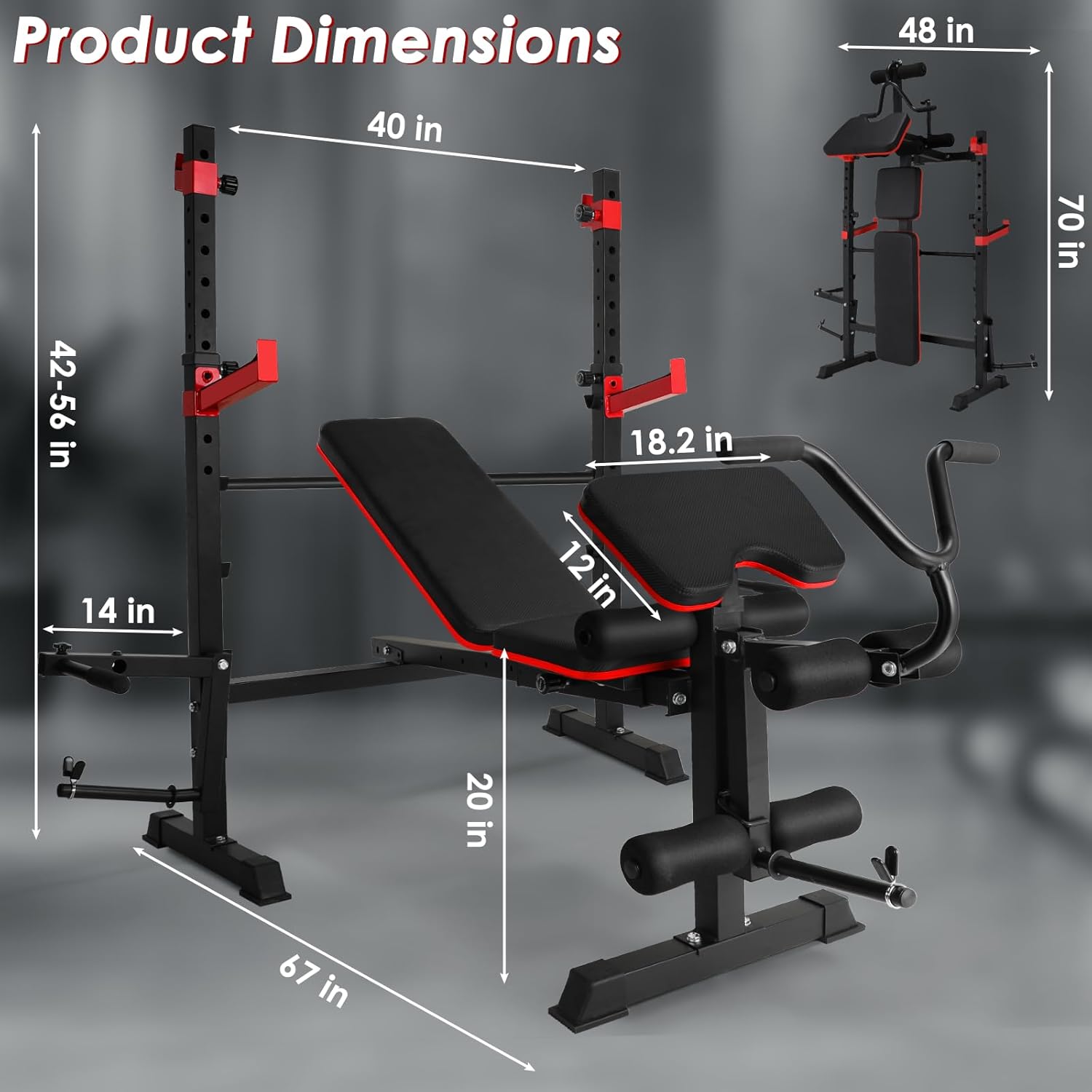 TLSUNNY 900LBS Adjustable Weight Bench Set, w/ Barbell Rack, Leg Extension & Preacher Curl, Strength Training Equipment, for Home Gym Workouts