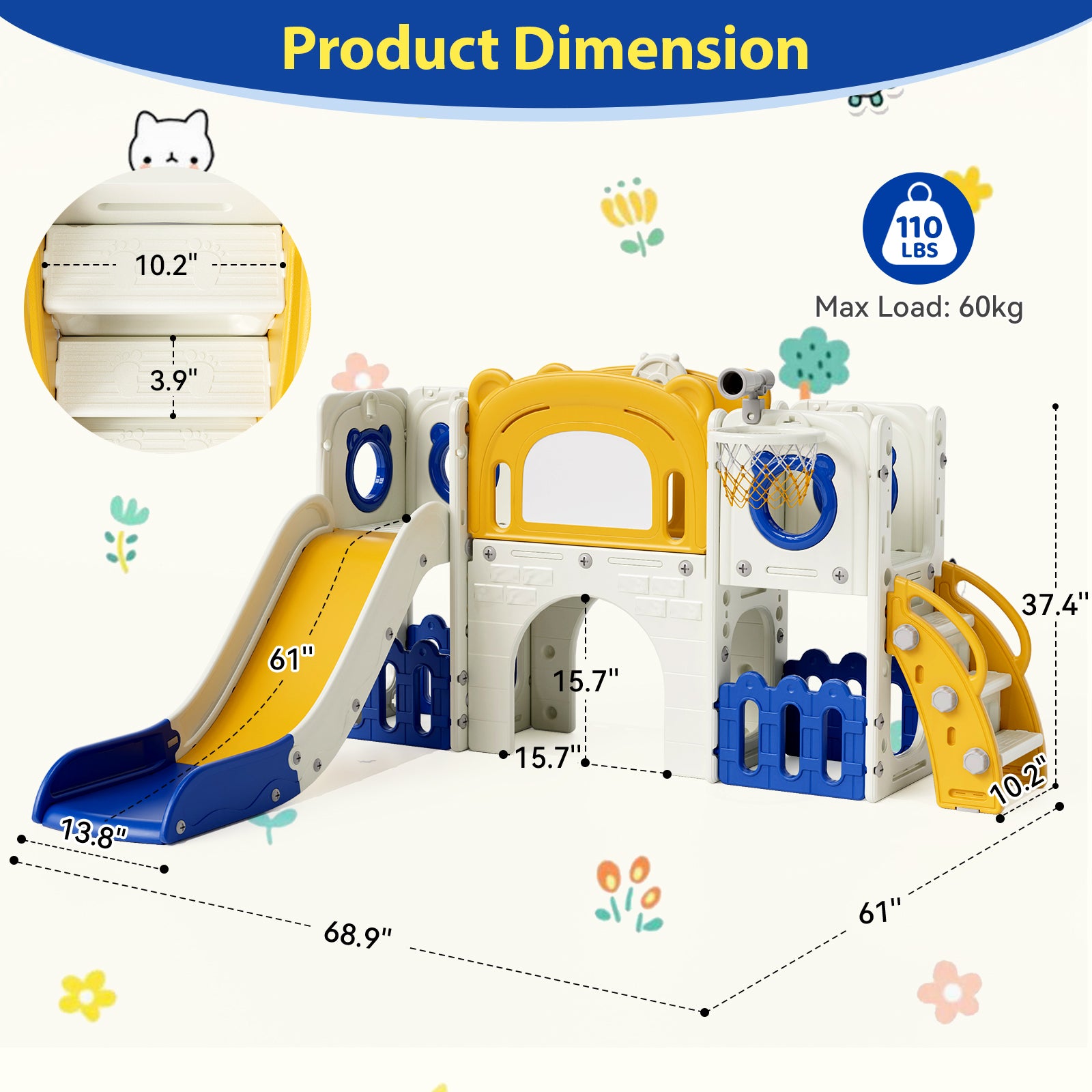 TLSUNNY 10-in-1 Kids Slide & Climber Set, with Basketball Hoop, Telescope, Drawing Board, Tunnel, Indoor Outdoor Toddler Playset